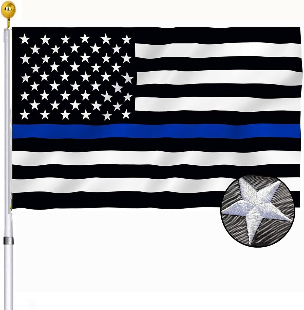 UTSANG Thin Blue Line Flag 3x5 embroidered for durable outdoor display.