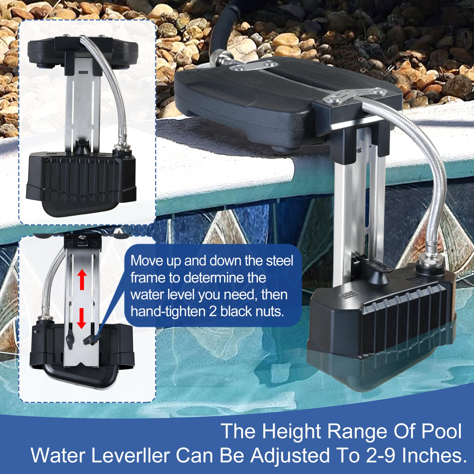 uueeGo adjustable height 2 to 9 inches adapts to pool needs