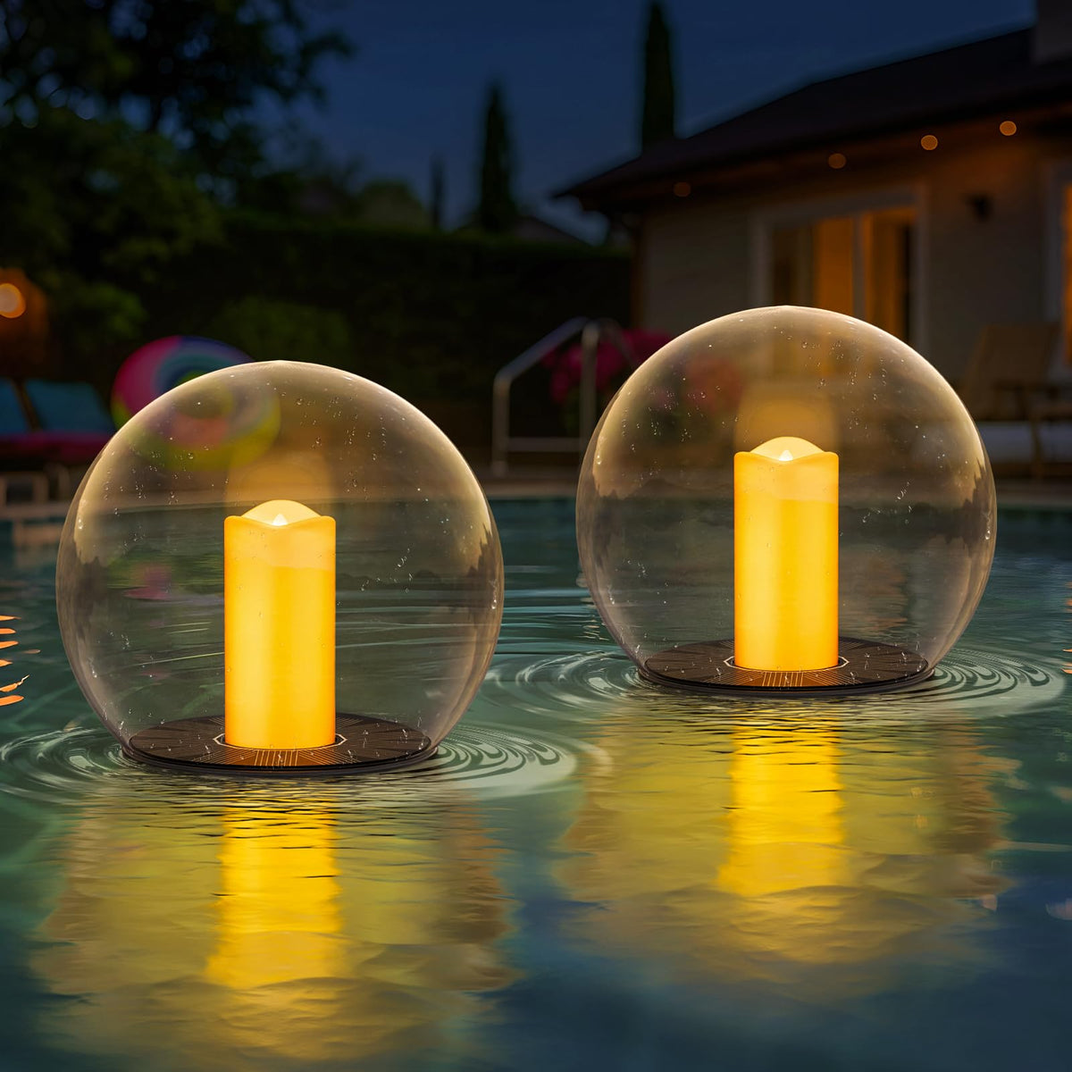 uuffoo floating pool lights in a 2-pack illuminate water with candle-like ambiance