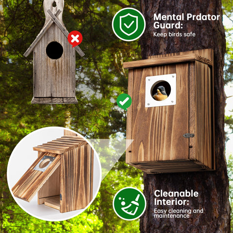 UUMENHA bird house with metal predator guard protecting nest entrances
