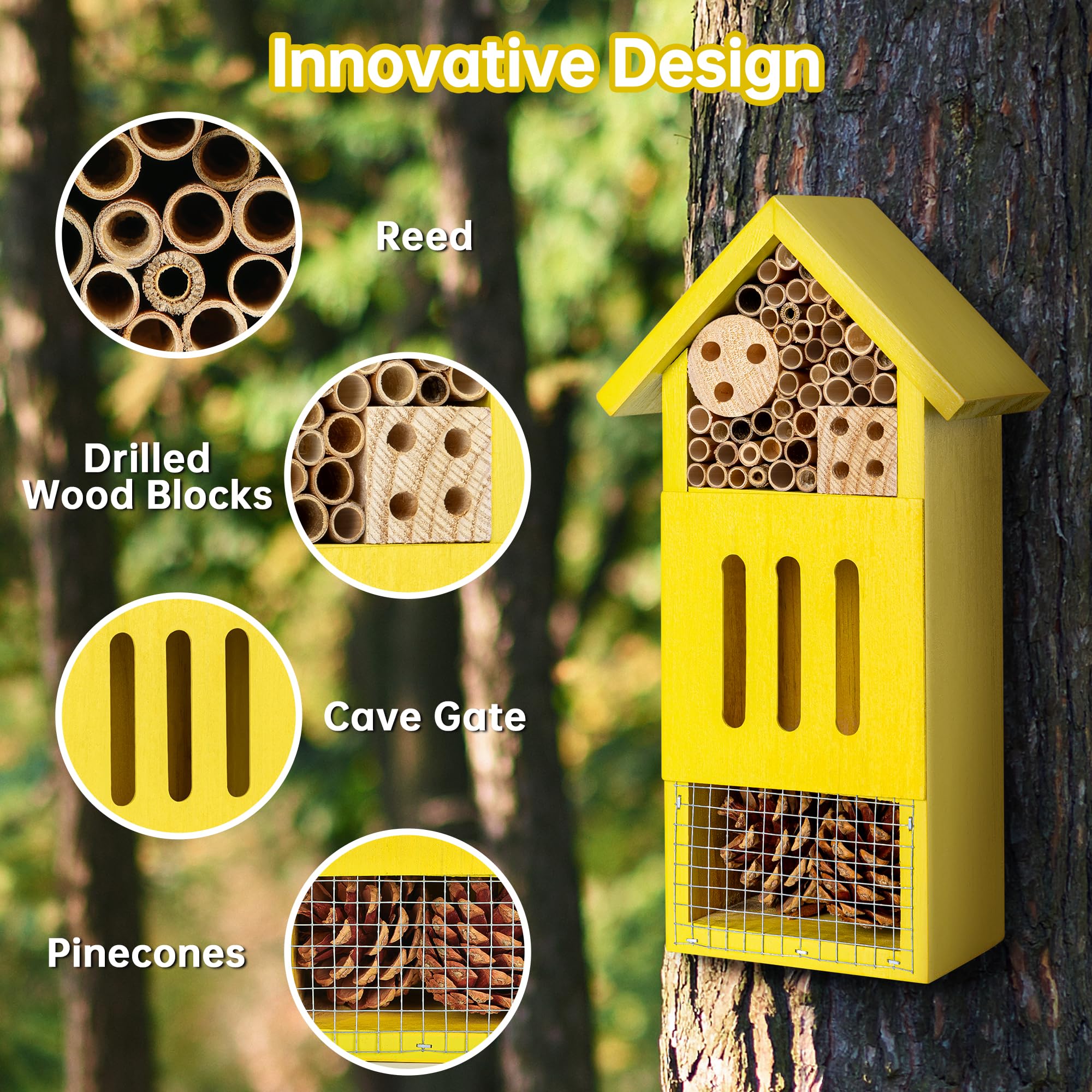 UUMENHA durable pine wood insect habitat supports bees and butterflies.