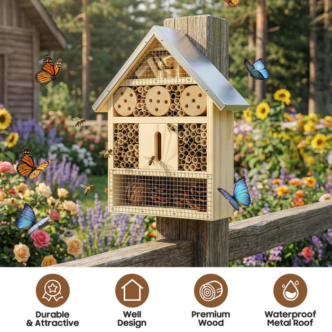 UUMENHA waterproof roof protects the wooden insect hotel outdoors