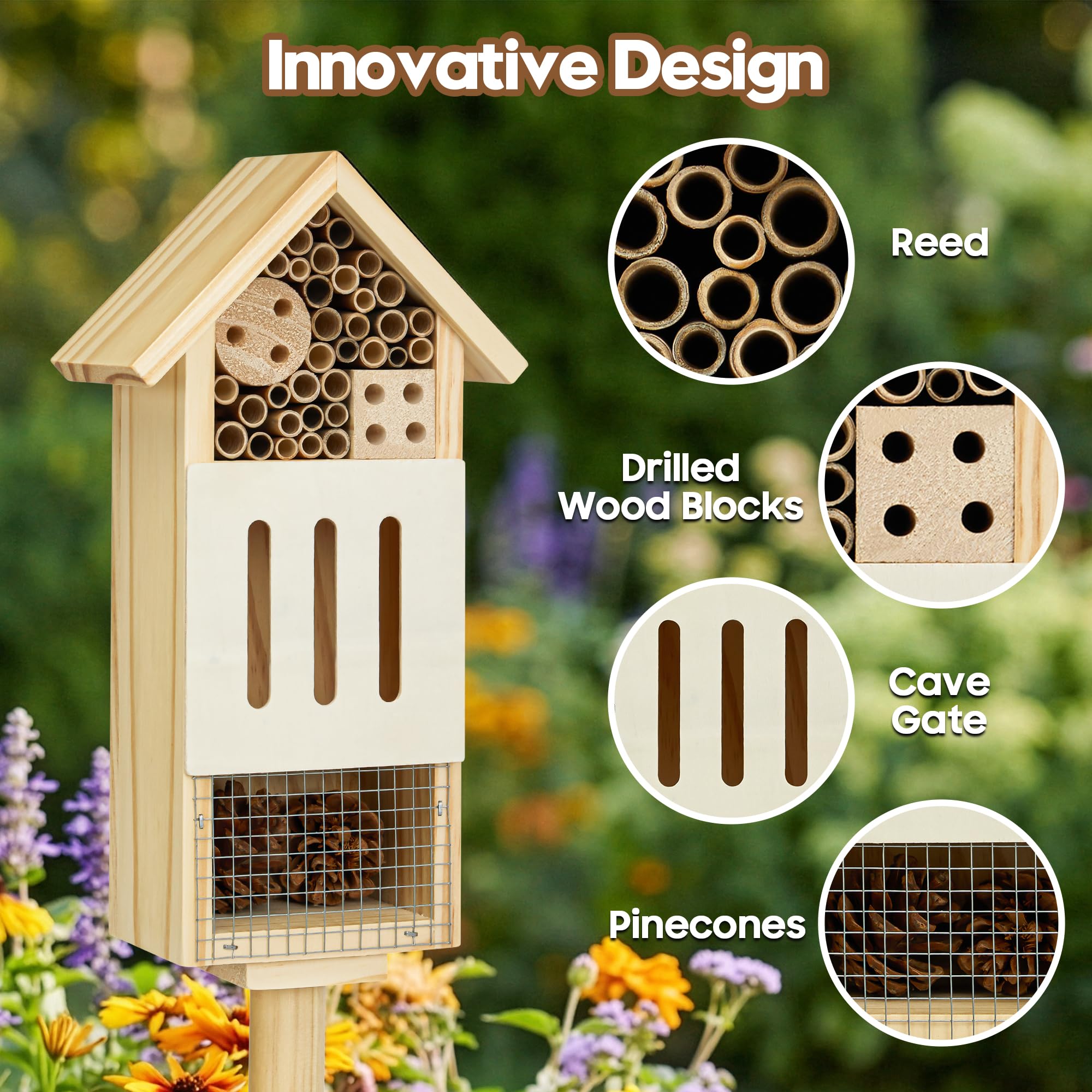 UUMENHA pine-wood-bee-hotel-compartments with natural nesting spaces