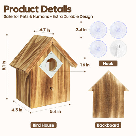 UUMENHA window birdhouse shows three strong suction cups for secure mounting