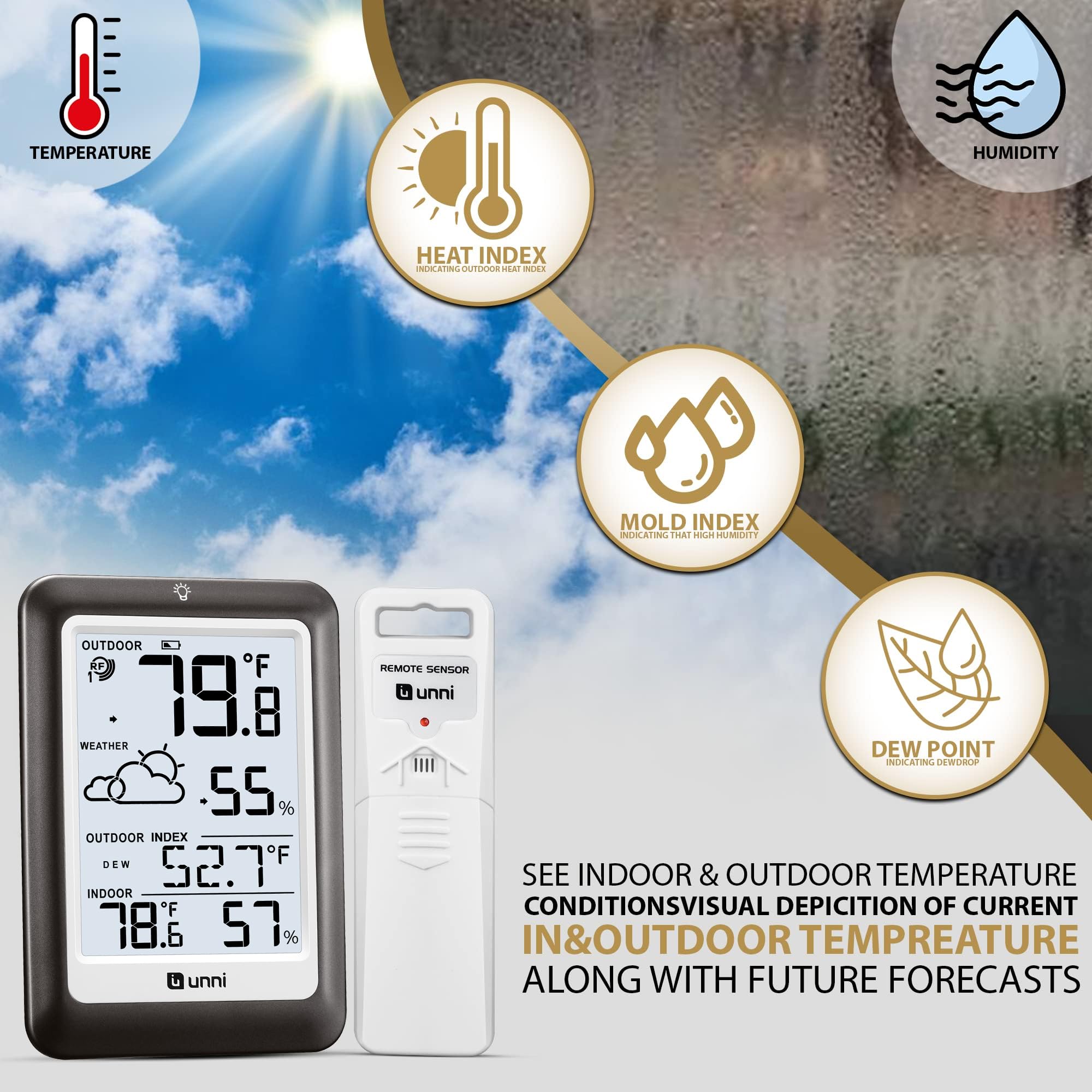 U UNNI 330 ft remote sensor extending monitoring to multiple spaces.