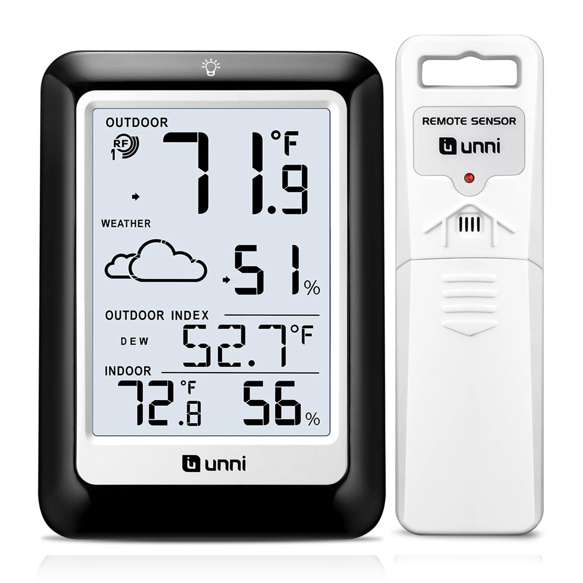 U UNNI indoor-outdoor thermometer display shows precise readings for home and patio