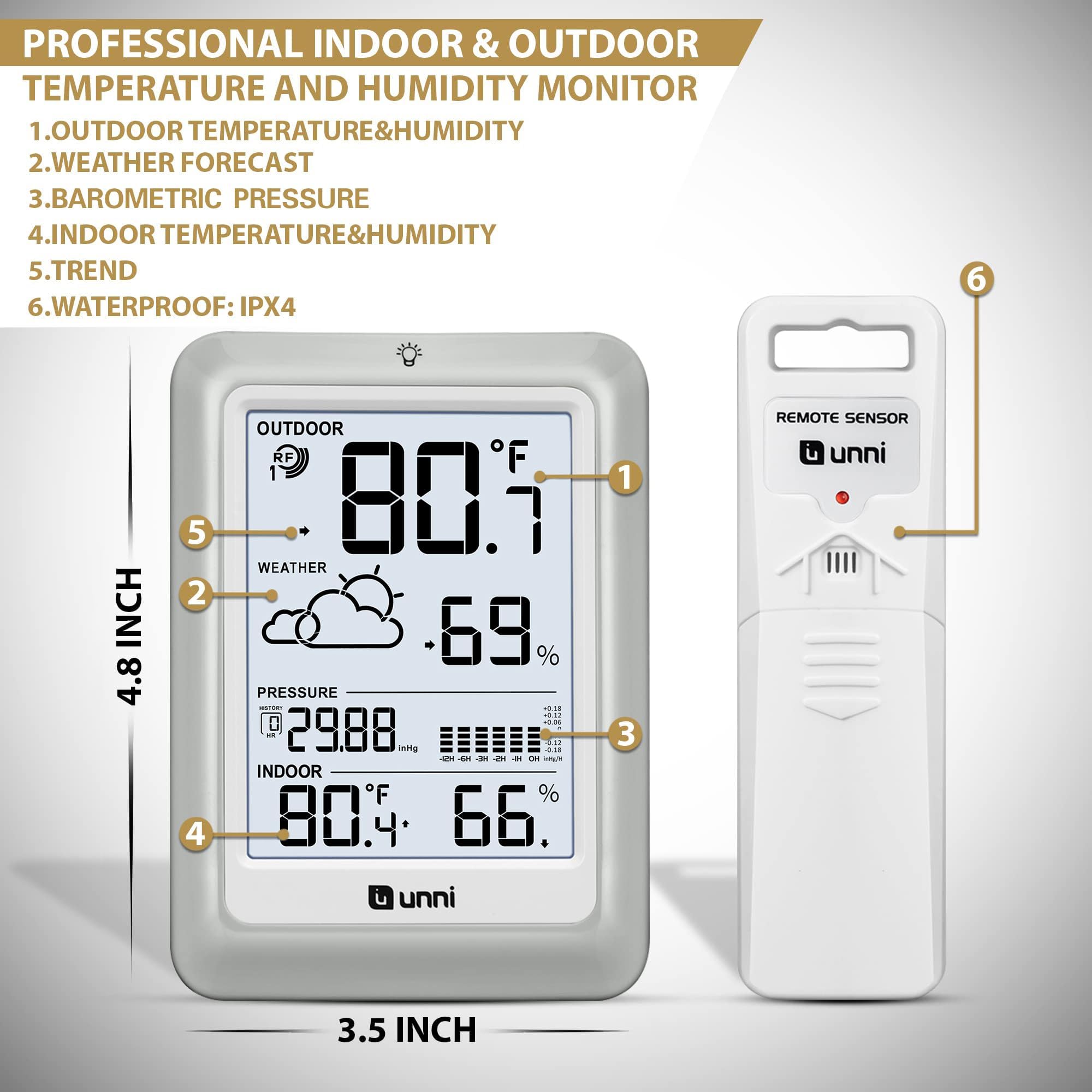 Outdoor sensor providing accurate temperature and humidity data for climate-aware monitoring.