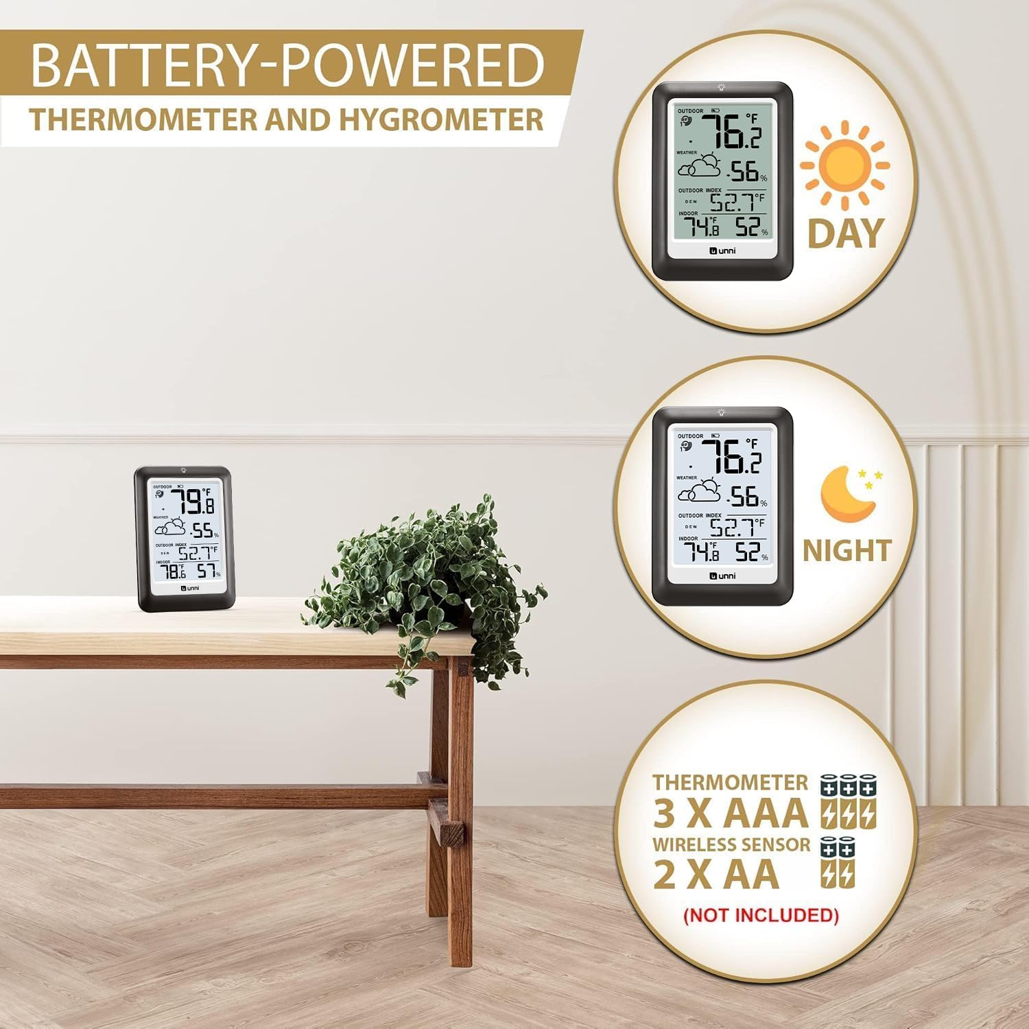 Outdoor sensor paired with U UNNI monitor for versatile location coverage.