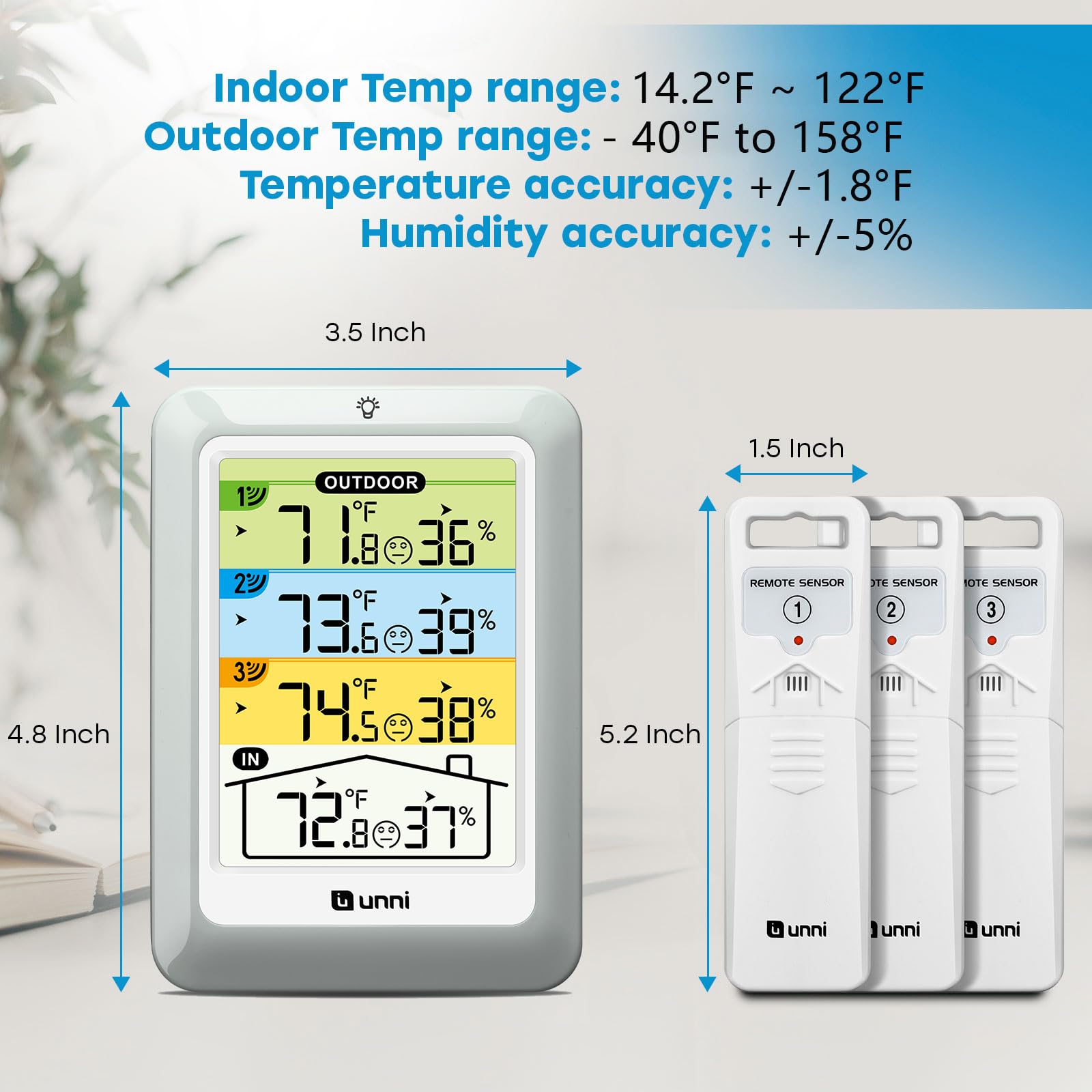 U UNNI table-top and wall-mount thermometer shows versatile placement for easy viewing.