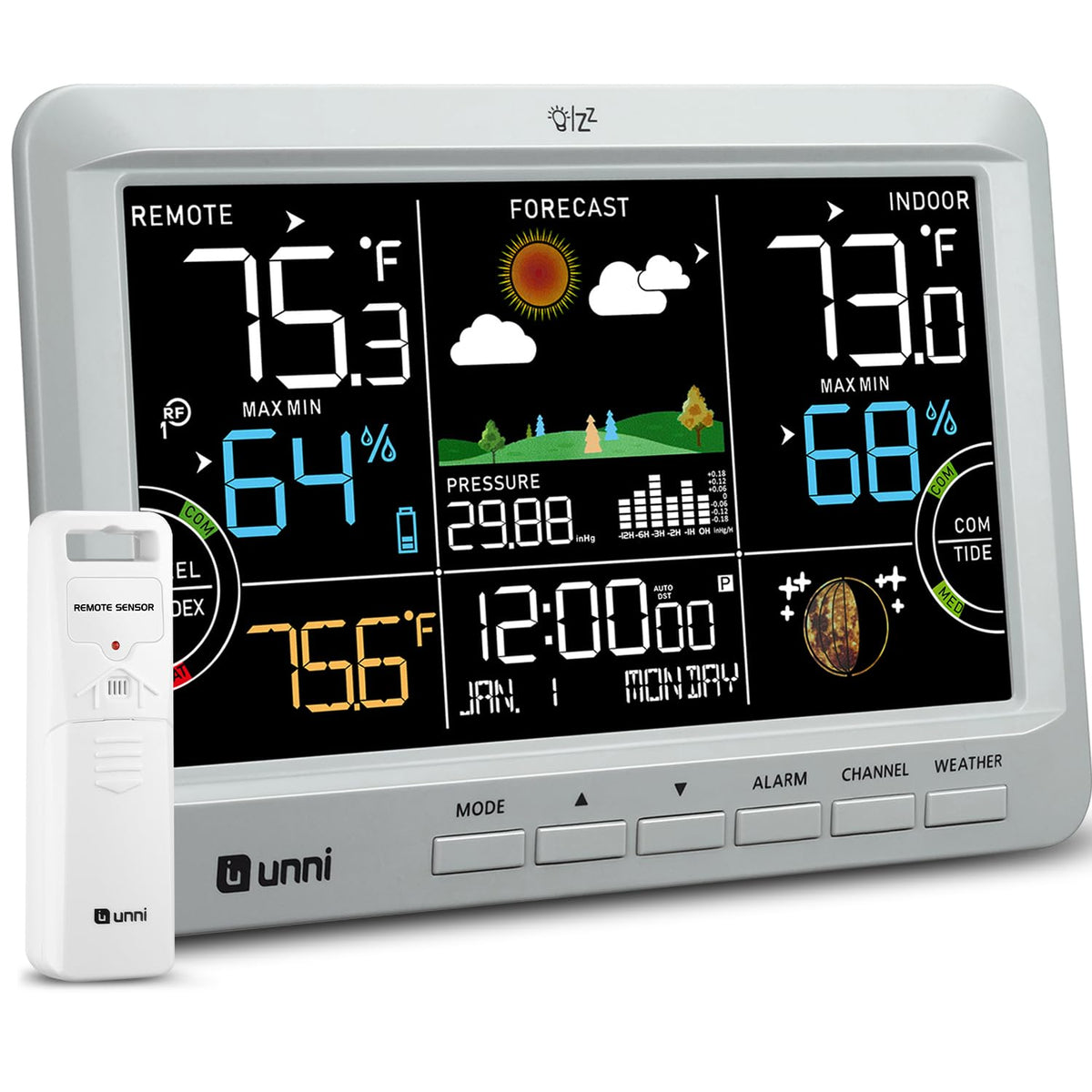 U UNNI Weather Station 7.5 inch display shows real time data