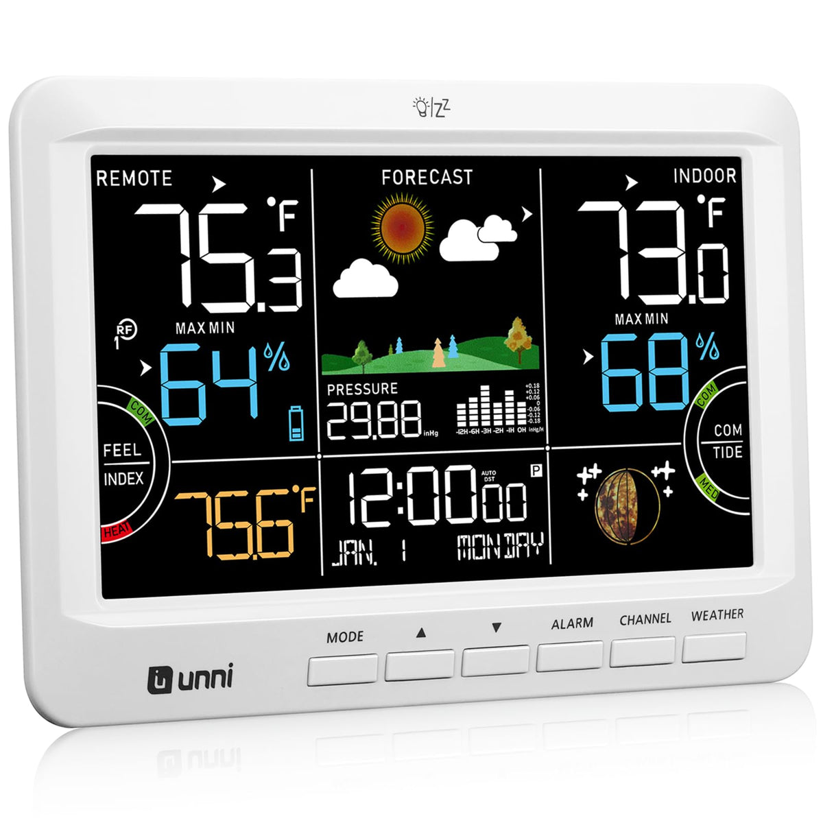 U UNNI Weather Station with a 7-inch display for easy at-a-glance readings.