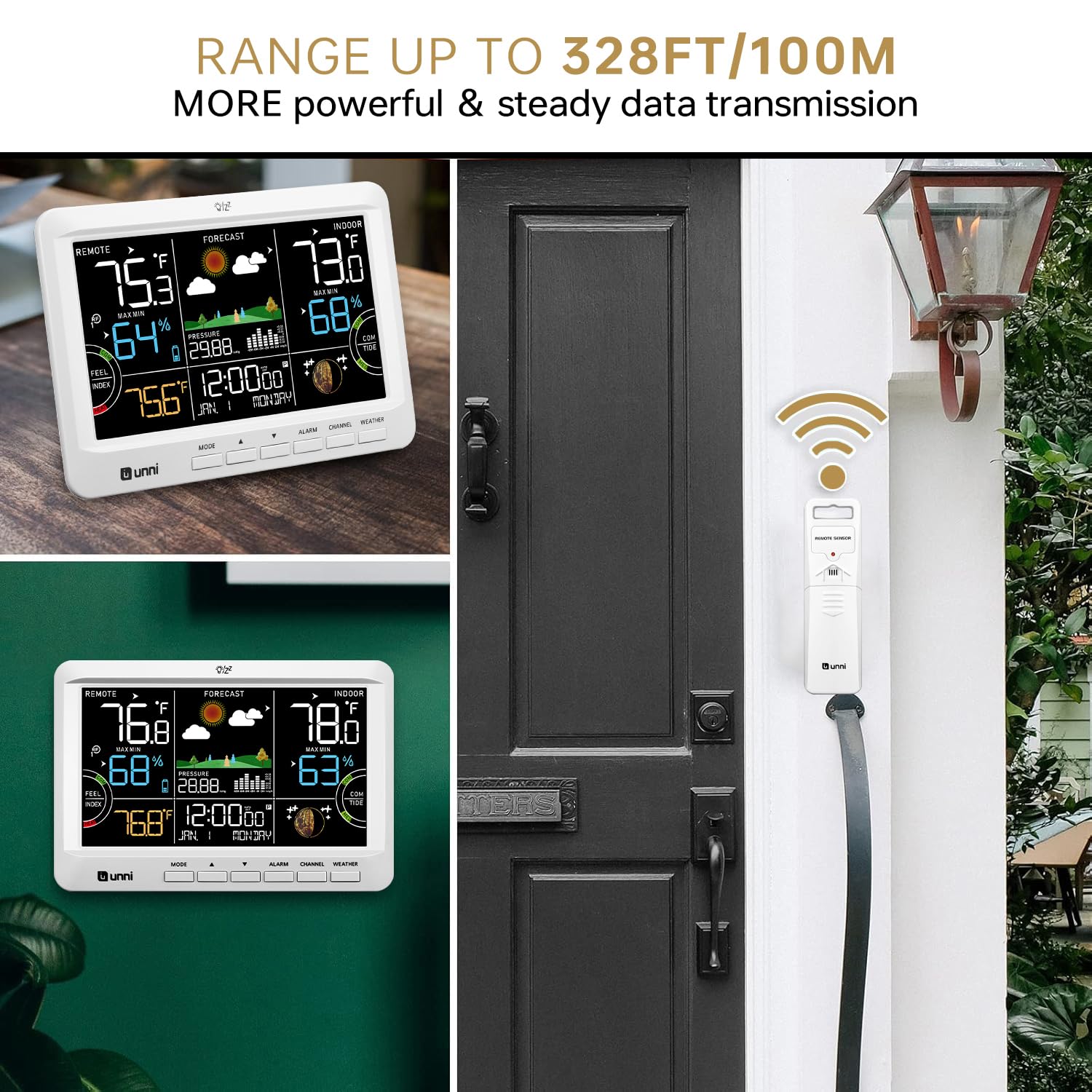 U UNNI Weather Station barometer gauge tracks pressure trends for forecasts.