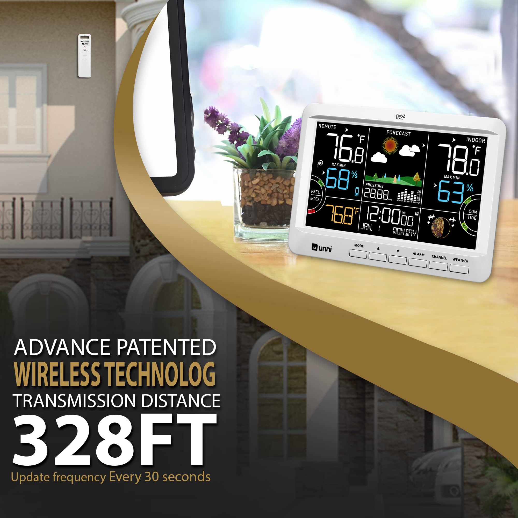 U UNNI Weather Station outdoor sensor provides durable wireless temperature updates.