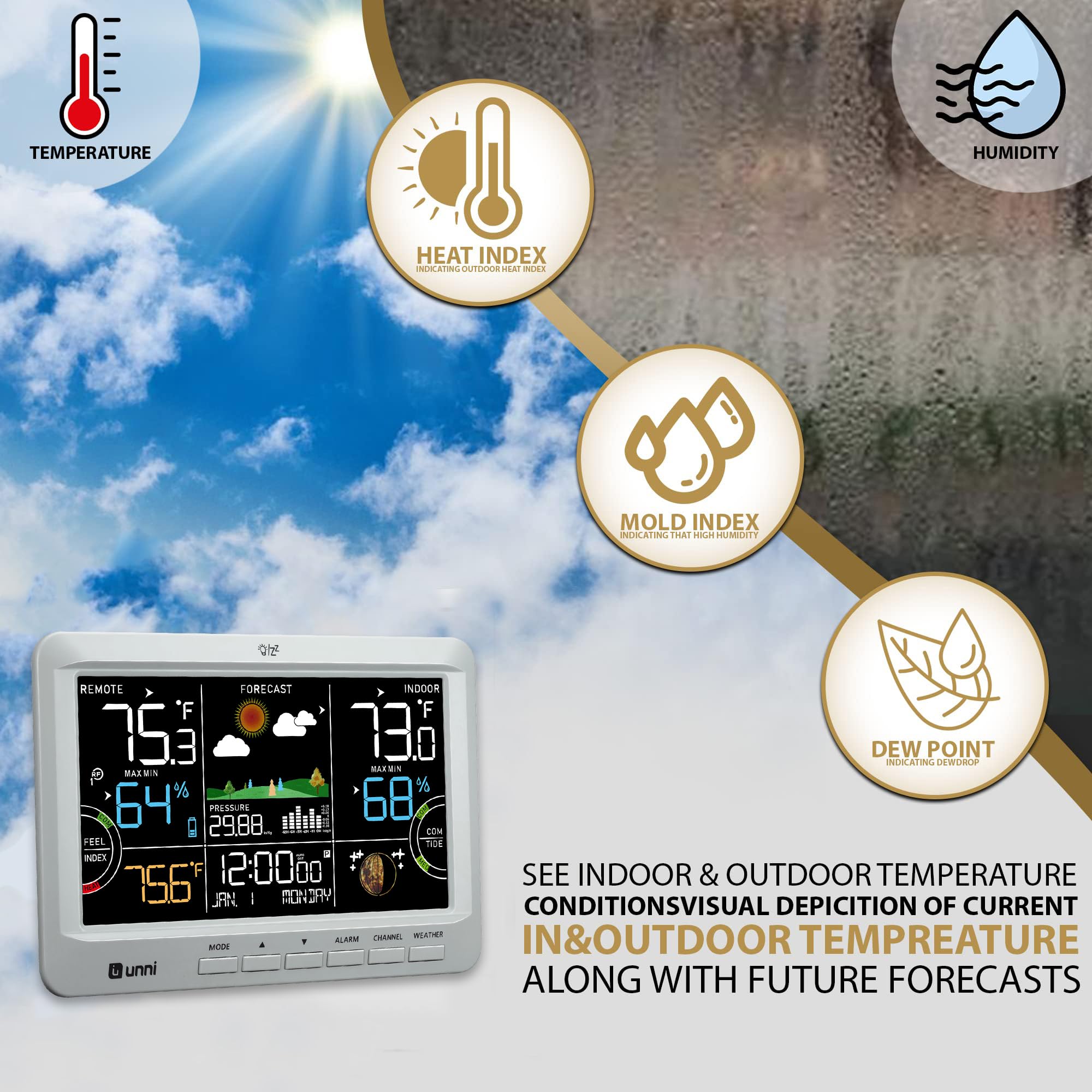 U UNNI Weather Station wireless sensor enables indoor to outdoor readings