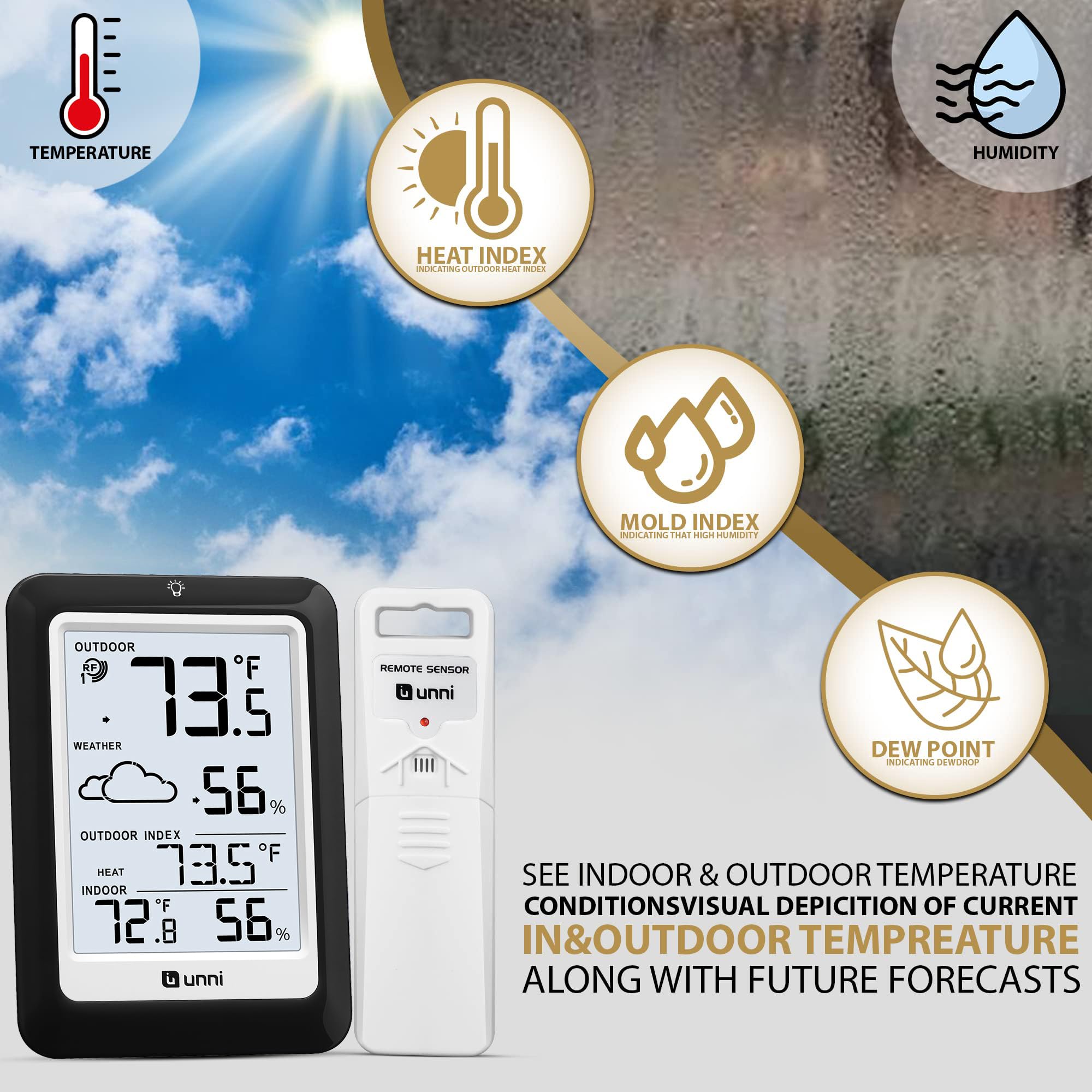 U UNNI wireless thermometer with 330 ft range enables multi-room monitoring