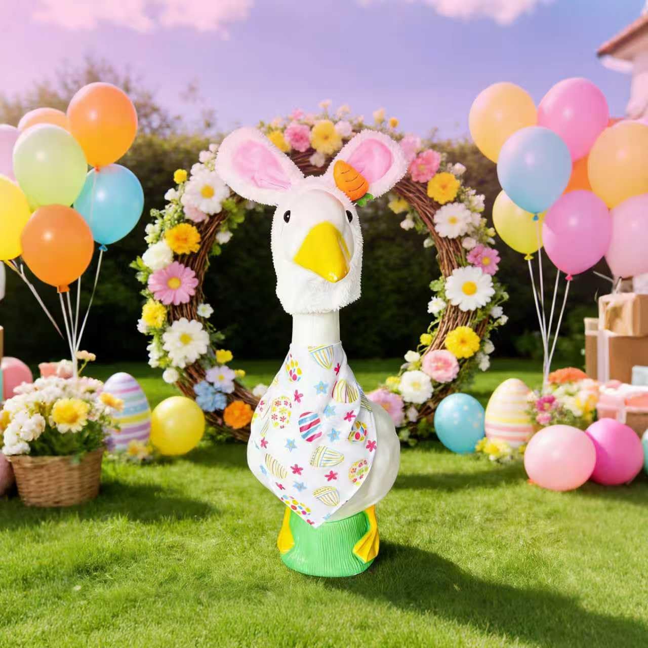 UXEWOIZ Easter Bunny Outfit for 17-inch goose brings playful color to lawns