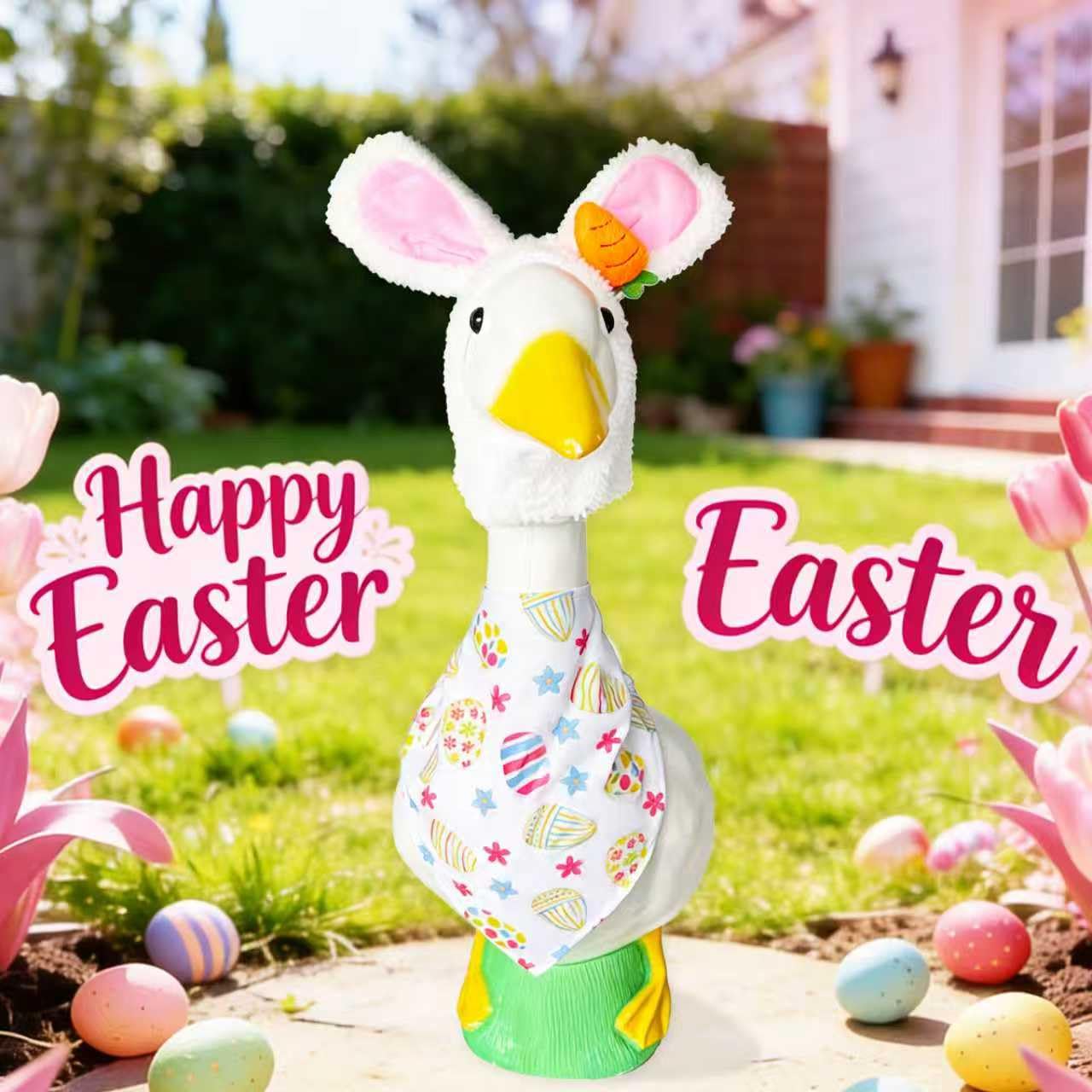 UXEWOIZ porch garden display with Easter Bunny outfit