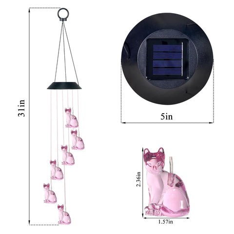 UXORSN Cat Solar Wind Chimes color-changing glow enhances evenings outdoors.