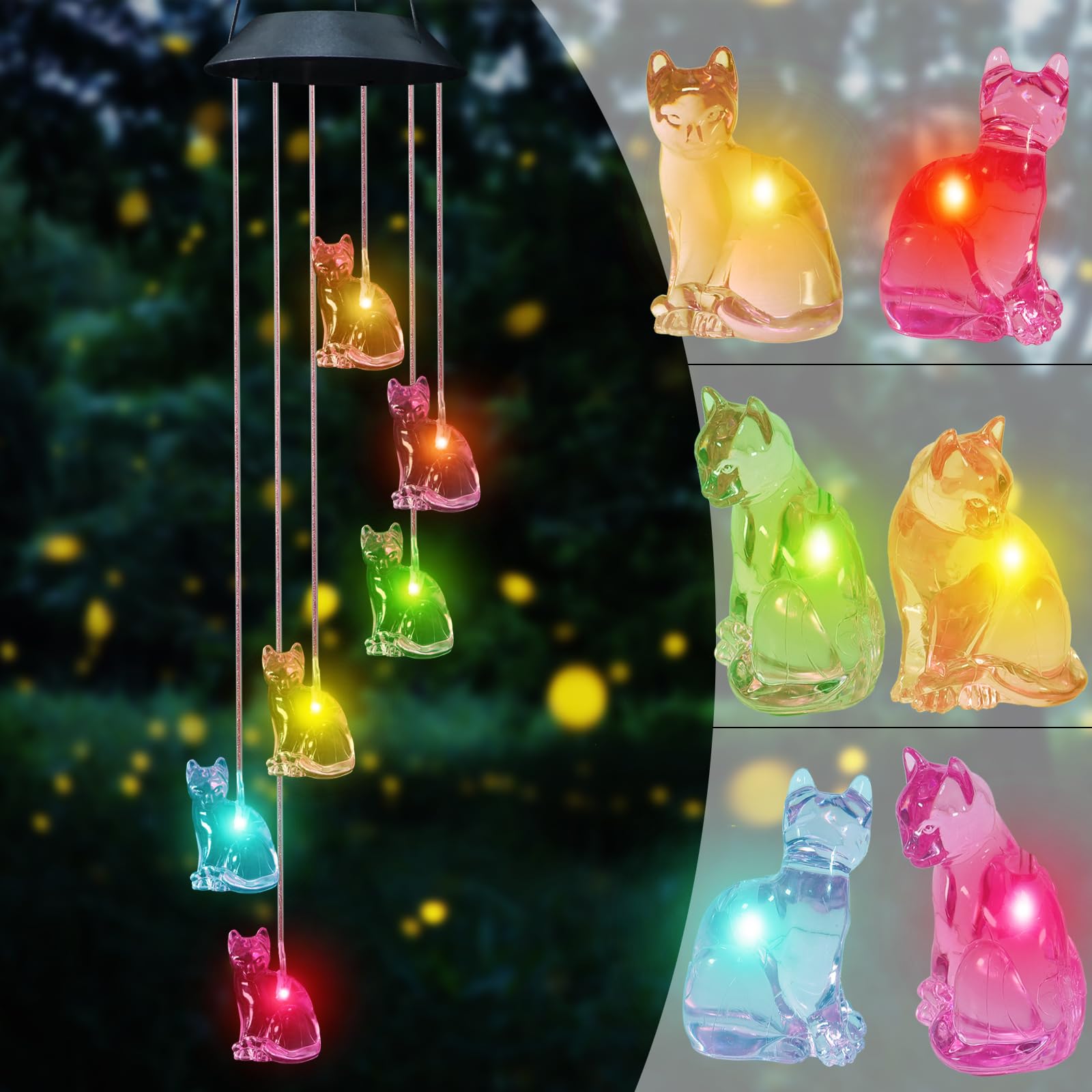 UXORSN Cat Solar Wind Chimes outdoor light with waterproof design for garden ambience.