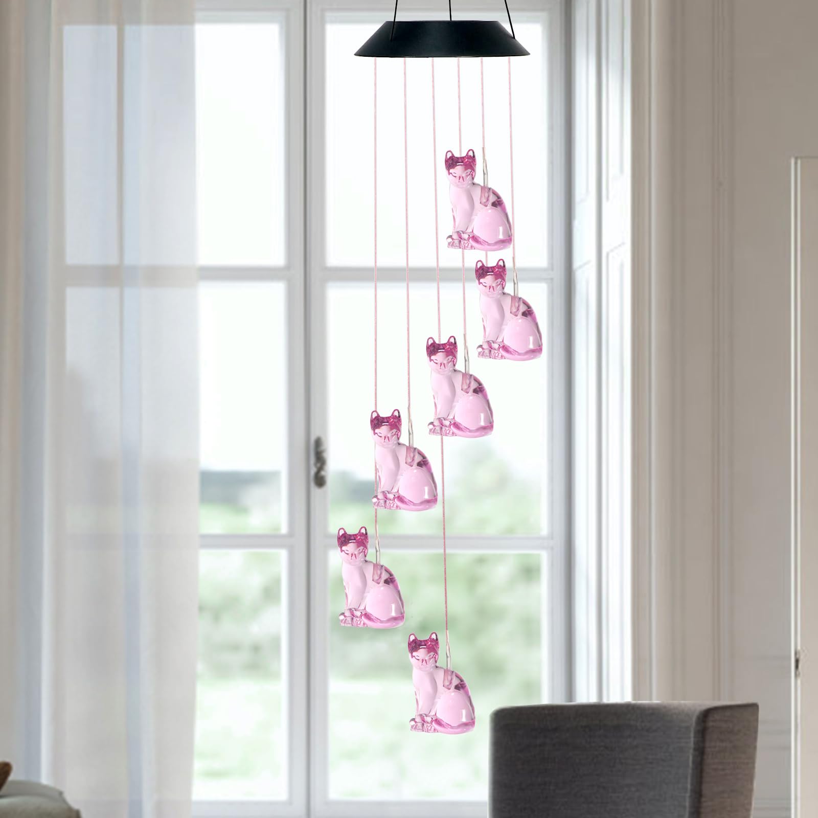 UXORSN Cat Wind Chimes with solar panel for long, maintenance-free use.