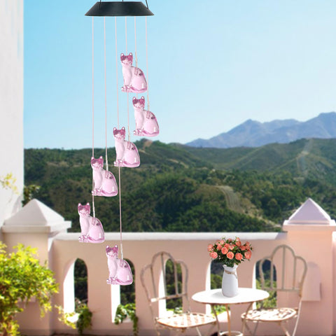 UXORSN Cat Solar Wind Chimes are waterproof for year-round outdoor placement.