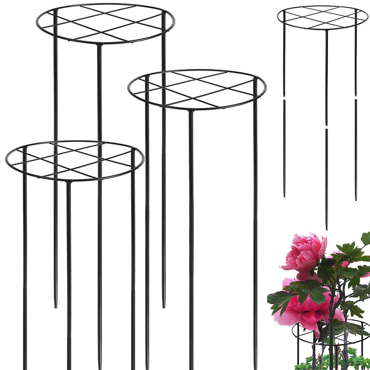 UYEDUJZ 3pc peony cage front view provides upright bloom support
