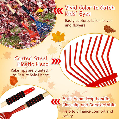 UYEDUJZ durable hardwood head and metal rake tines withstand outdoor play and gentle tasks.