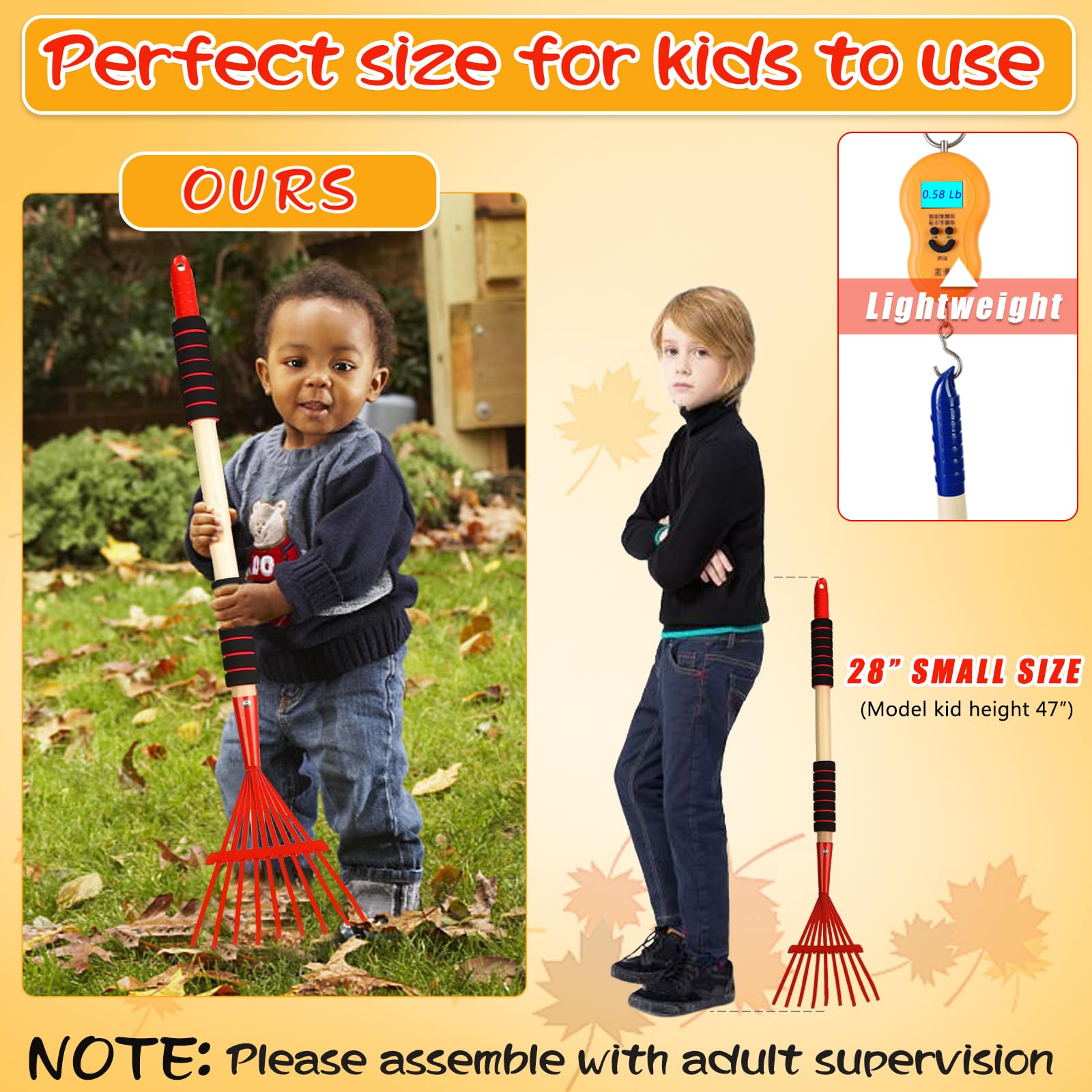 UYEDUJZ versatile kid gardening tool for leaves, debris, light tasks, and pretend play.
