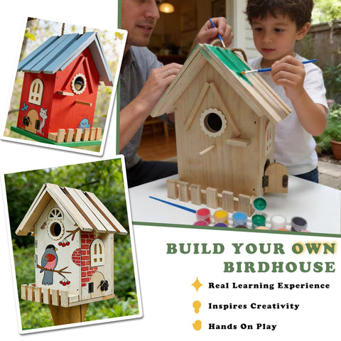 Uyiixoxo birdhouse with paint and brush included for customization.