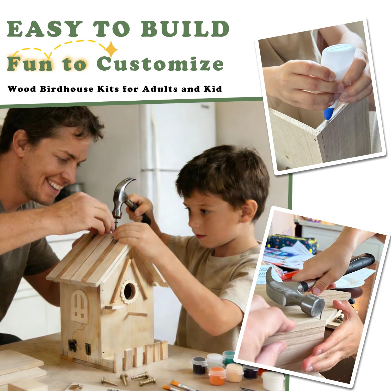 Uyiixoxo wood birdhouse assembly with snap-together parts for beginners.