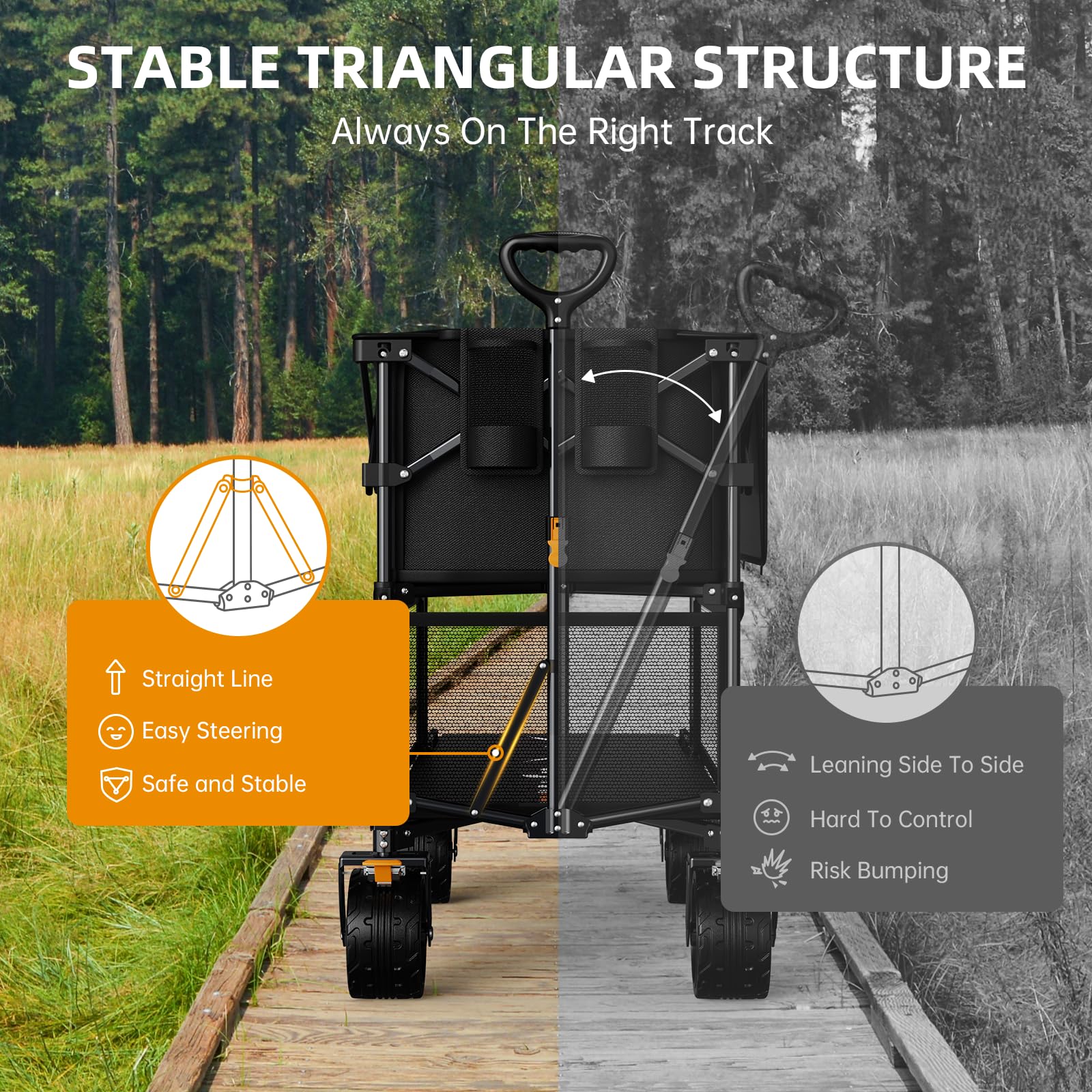 Uyittour wagon with front wheel brakes for controlled stops