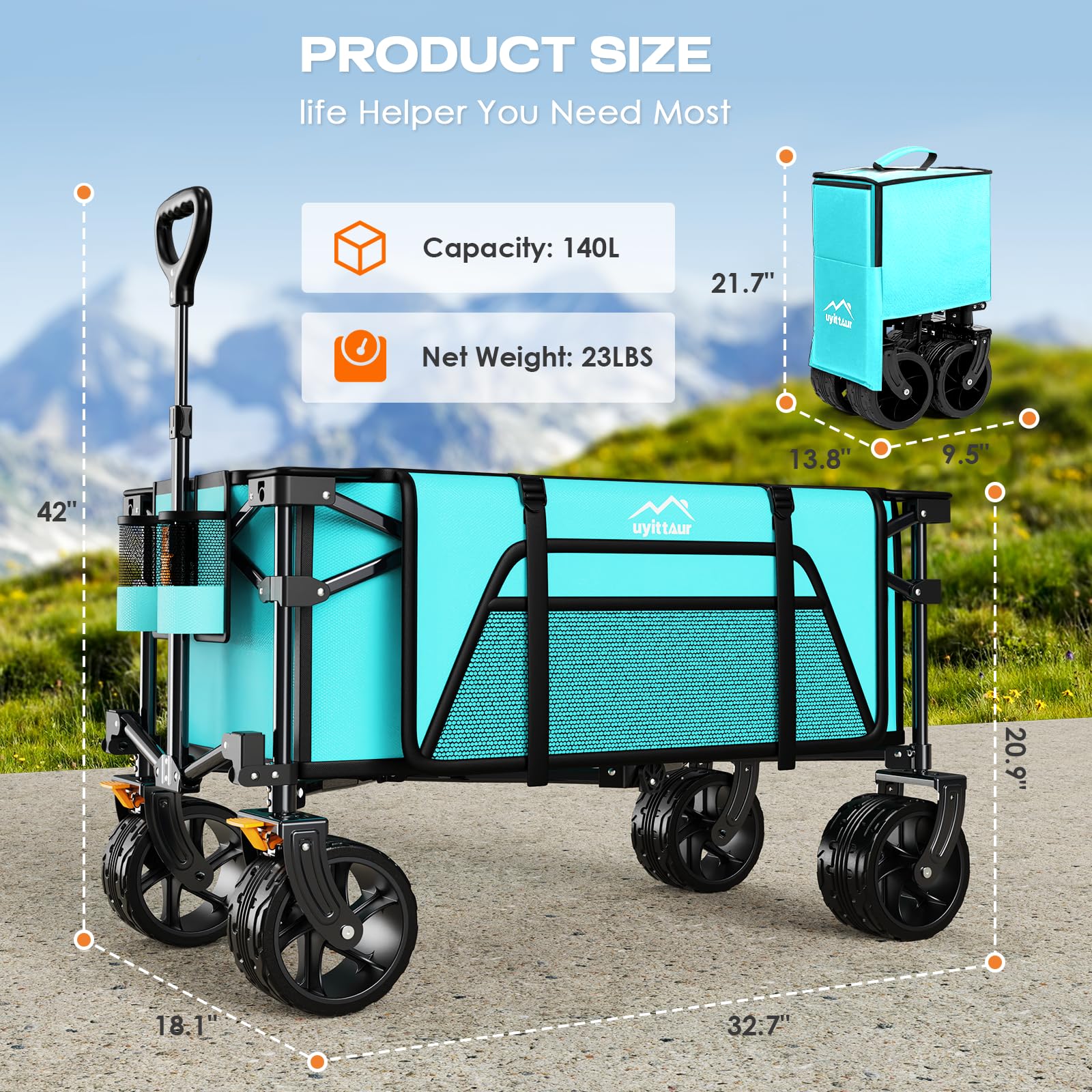 Uyittour Wagon folded compactly for easy storage in trunk or closet.