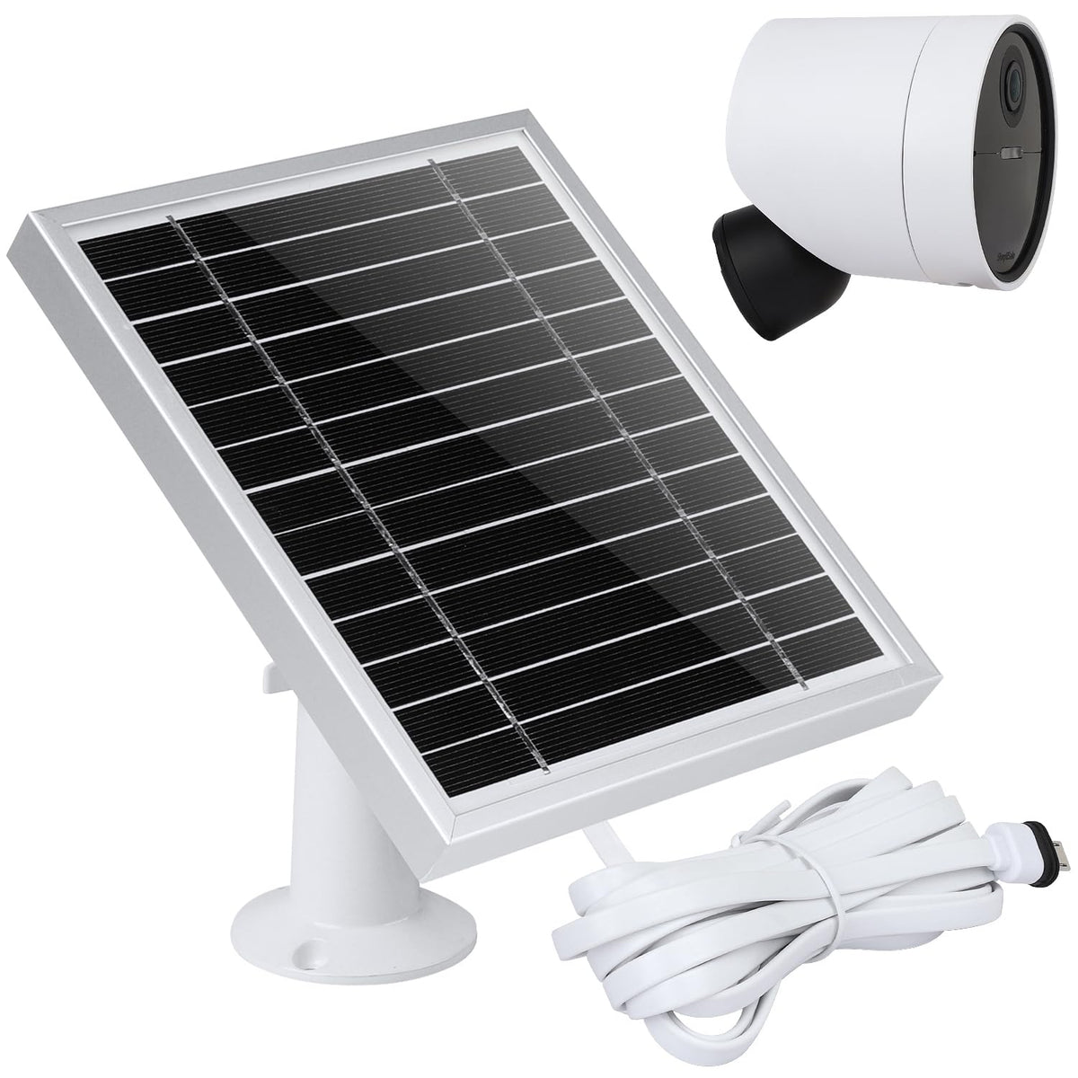 UYODM solar panel powering SimpliSafe outdoor camera in a sunny outdoor setting