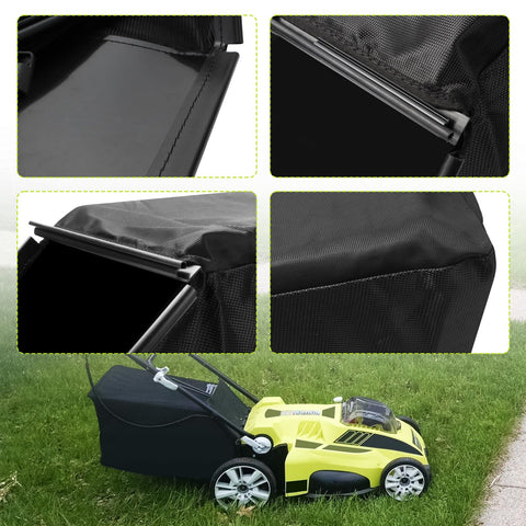 Clip-in installation of UYZO grass bag on Ryobi mower frame