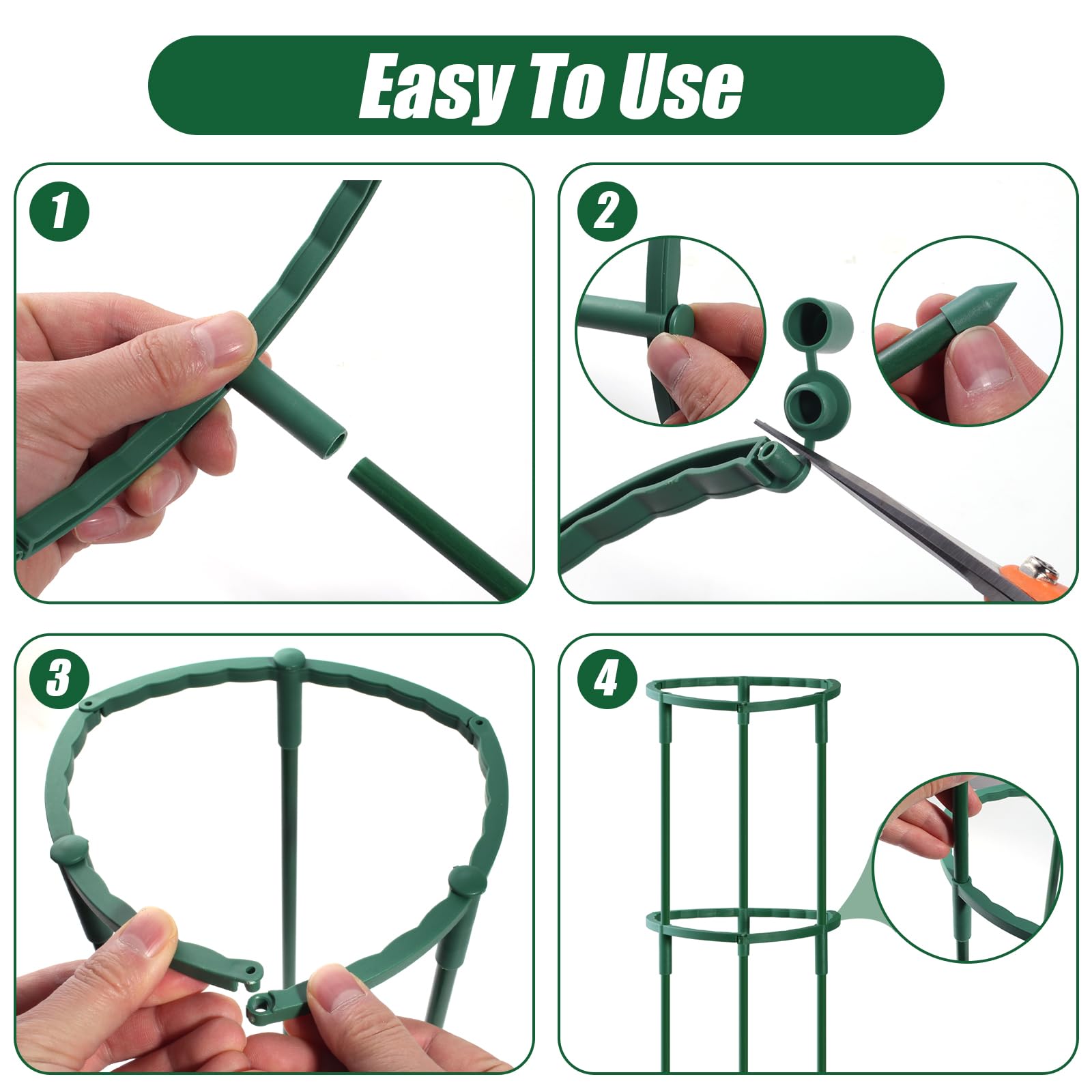 Uzoli green ABS plastic stakes blend with foliage for discreet garden support.