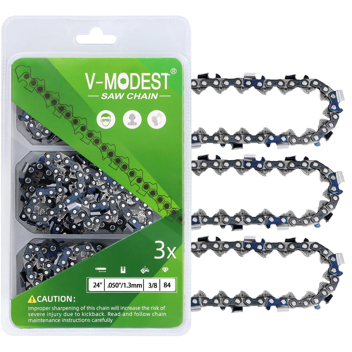 V-MODEST 24-inch pro chainsaw chain with 84 drive links for heavy cutting.