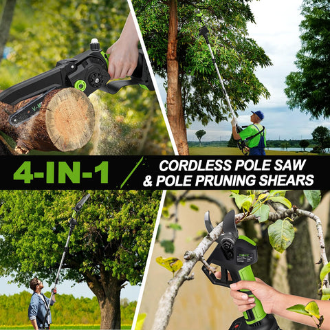 V-MODEST extendable pole reaches 15 feet for hard-to-reach limbs.