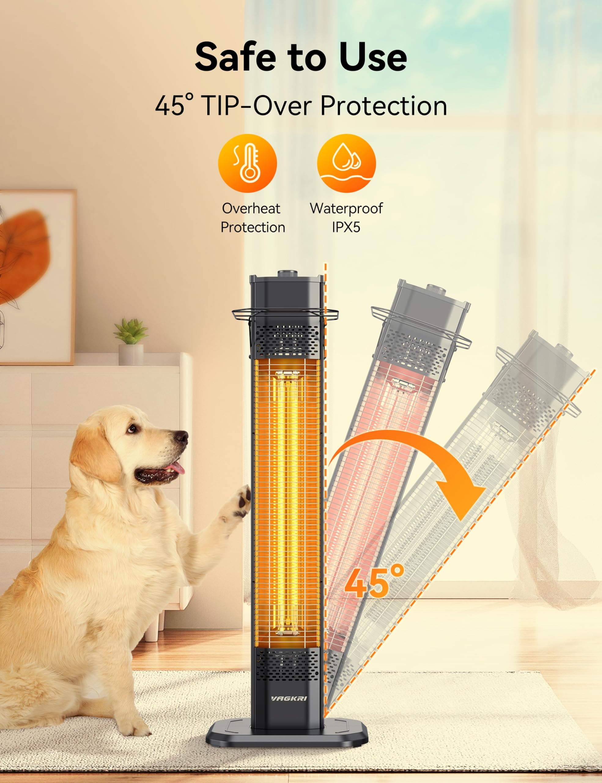 VAGKRI 36-inch tower with 100-degree heat coverage
