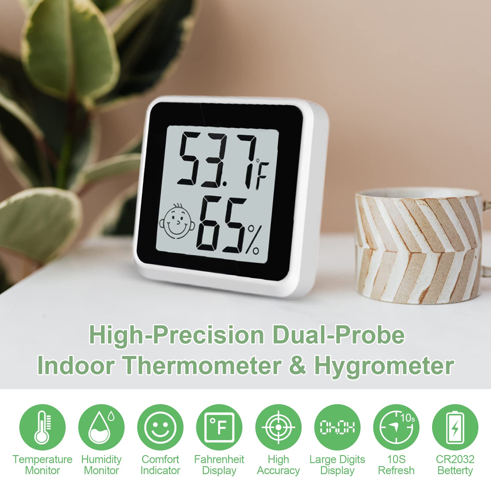 Vaikby digital hygrometer emoji display clearly shows current temperature and humidity levels