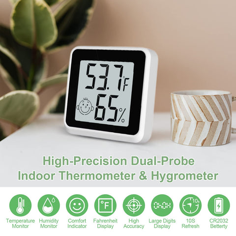 Vaikby digital hygrometer emoji display clearly shows current temperature and humidity levels