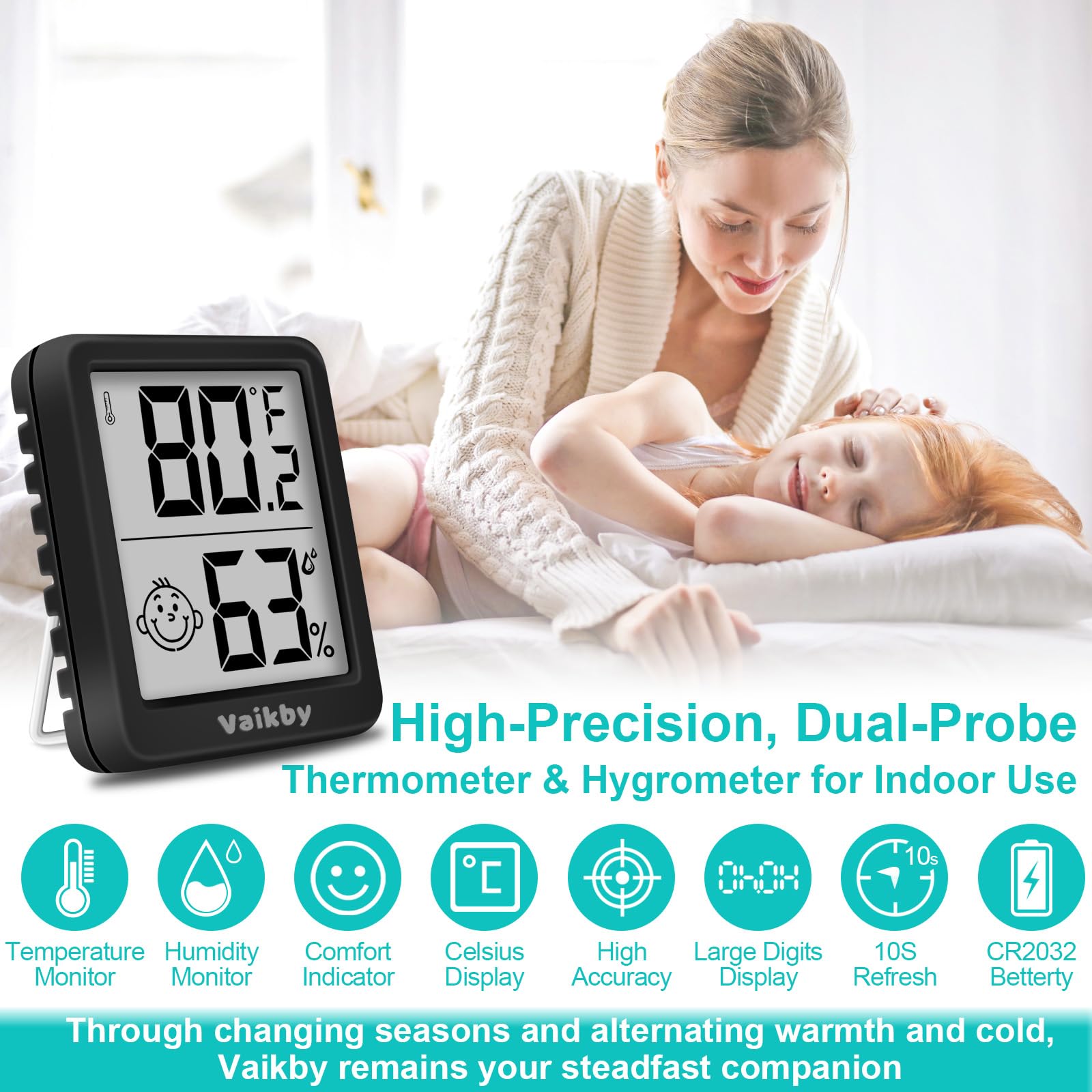 Vaikby digital hygrometer large display ideal for quick temperature and humidity readings.