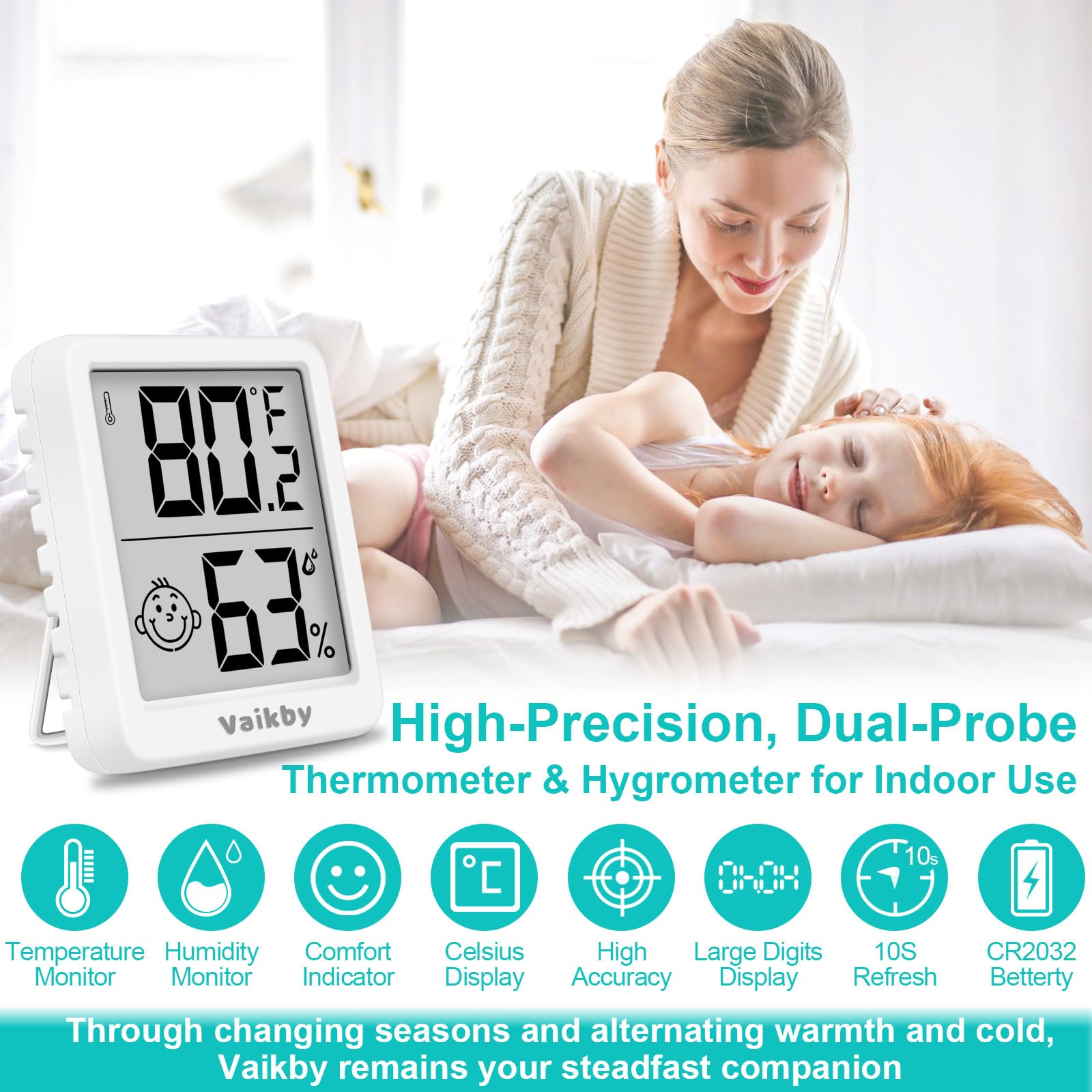 Vaikby digital hygrometer with LCD accurately displaying temperature and humidity