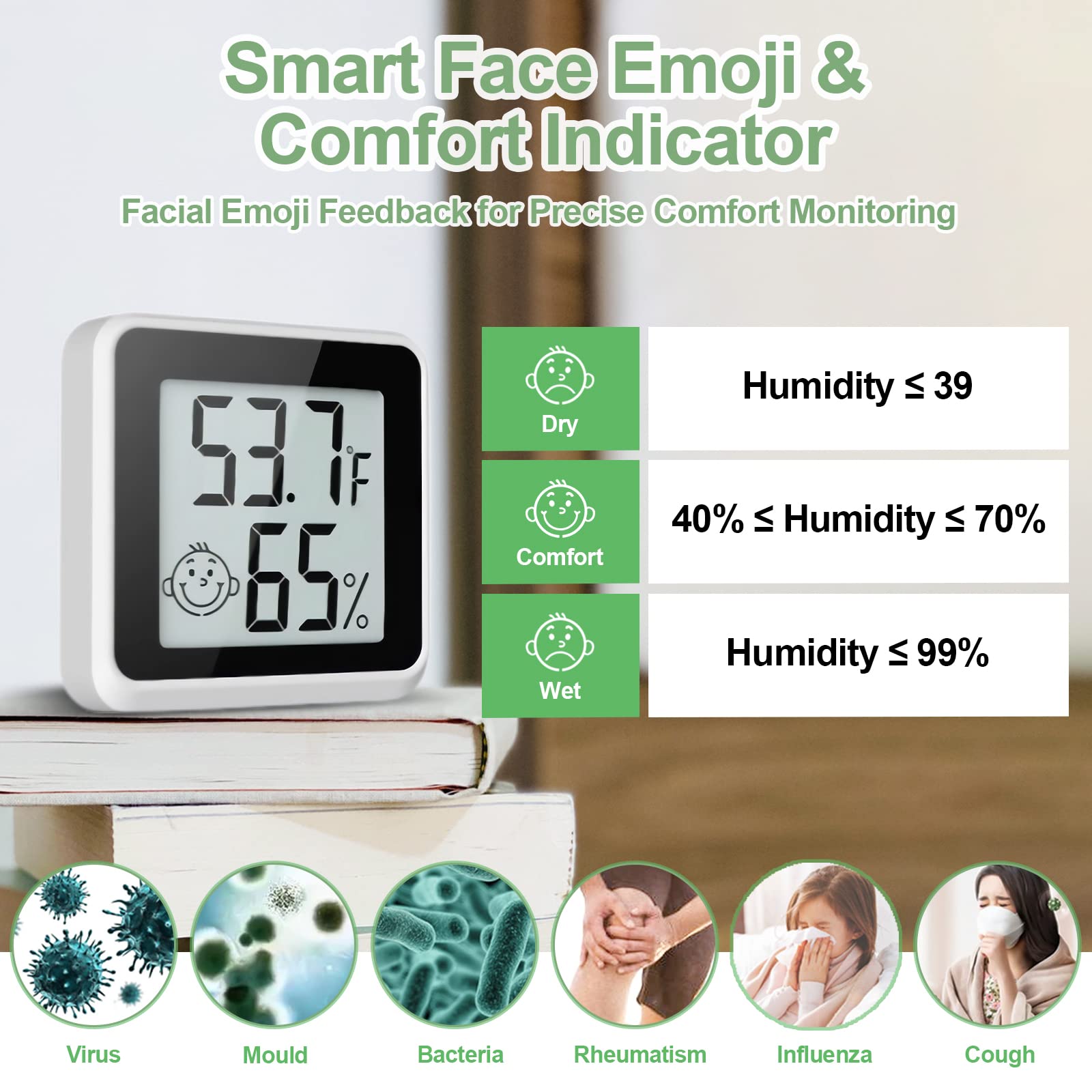 Vaikby humidity meter wall-stand-adhesive install adapts to living spaces