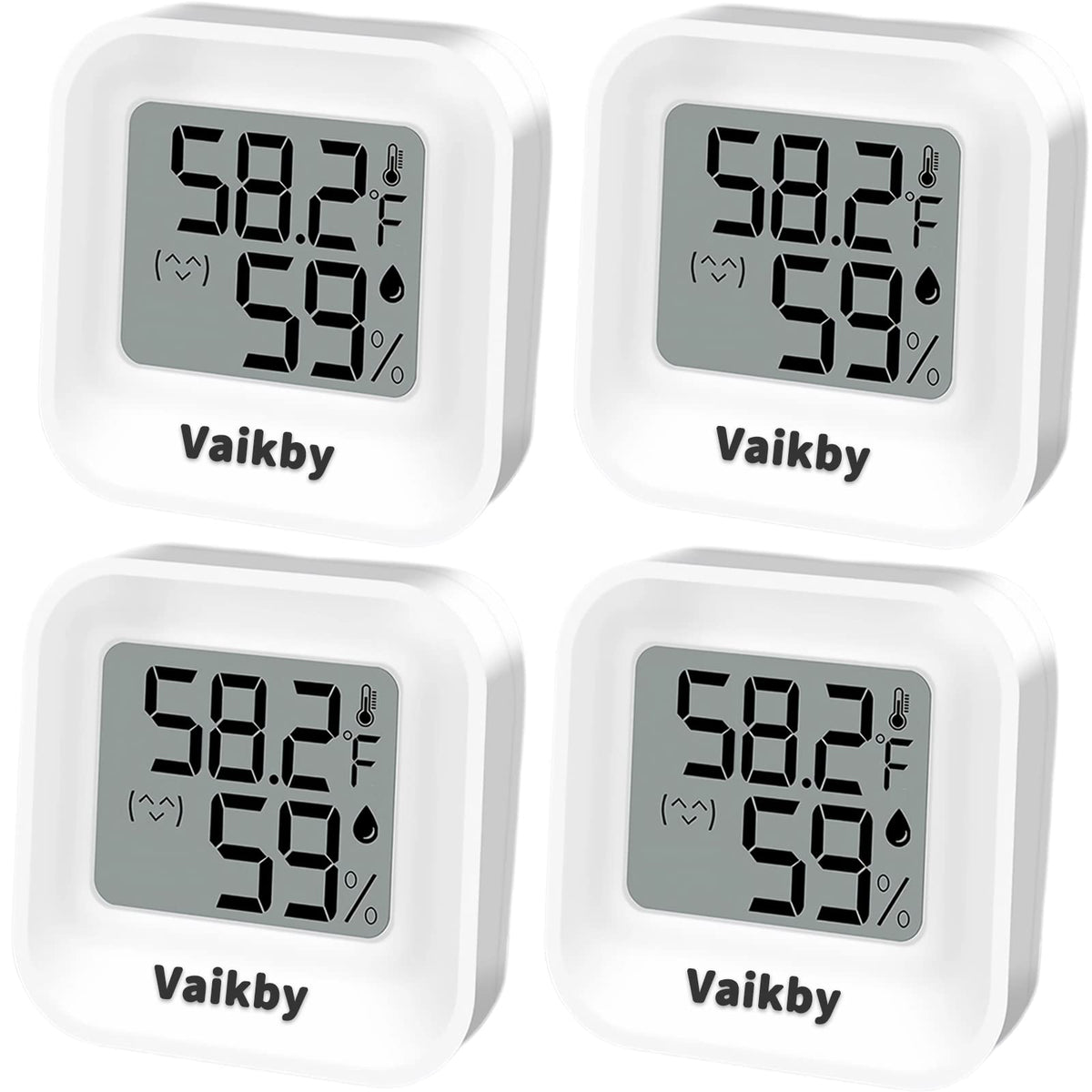 Vaikby Indoor Humidity Meter 4-Pack packaging for compact home monitoring