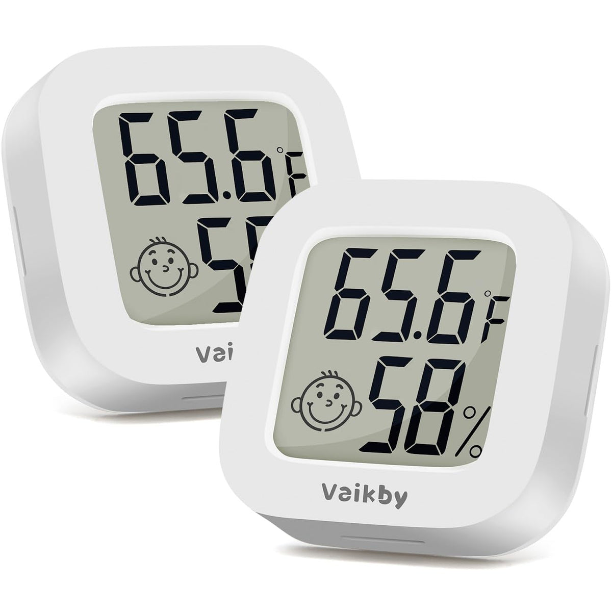 Vaikby indoor thermometer 2-pack with a clear display for quick room temperature checks.
