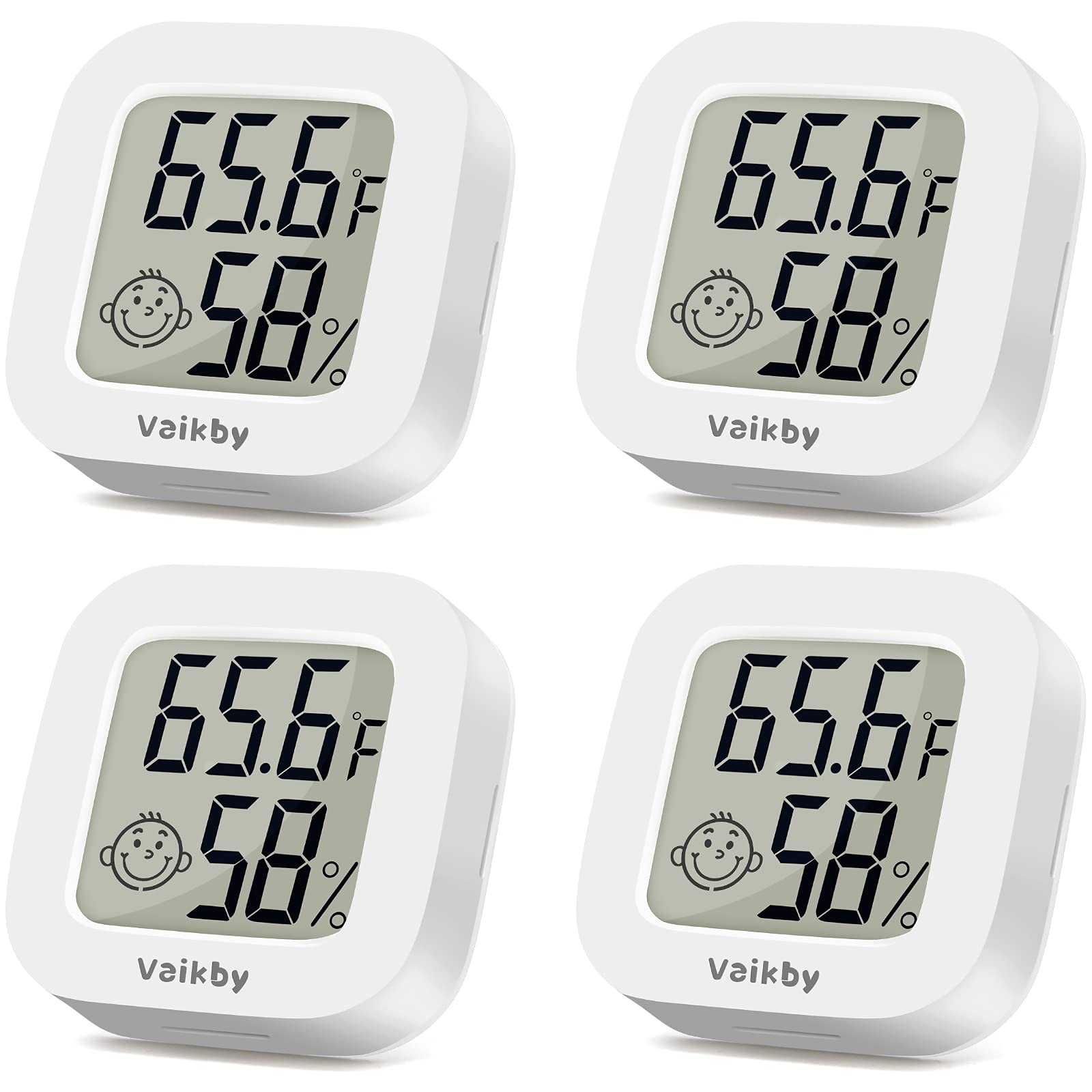 Vaikby indoor thermometer 4-pack with clear LCD display for home climate awareness.