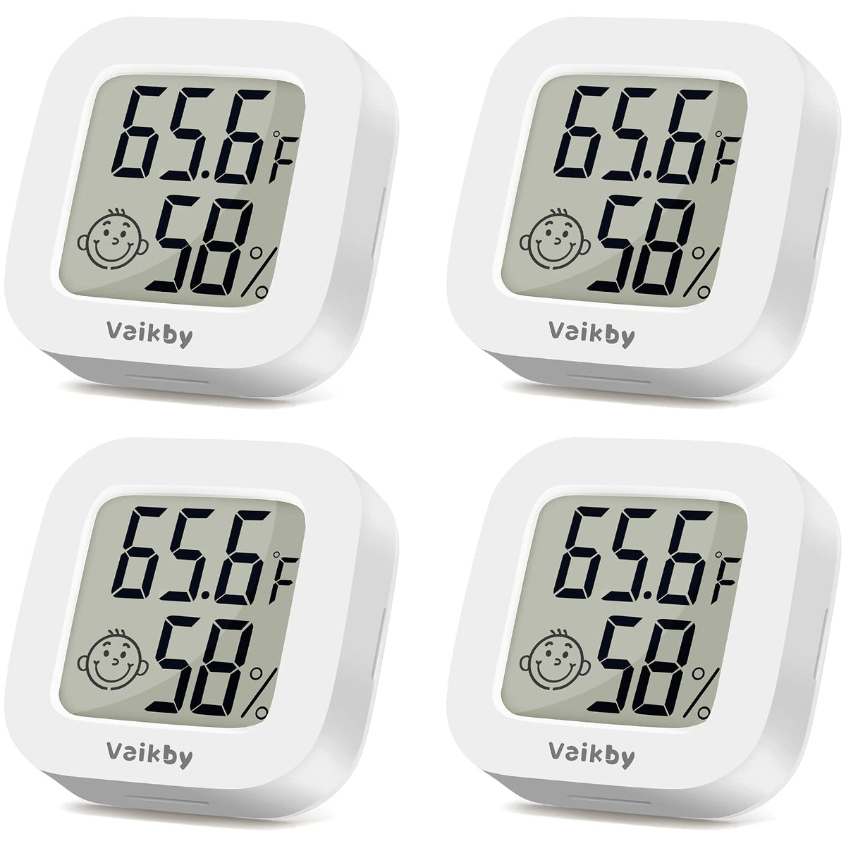 Vaikby indoor thermometer 4-pack with clear LCD display for home climate awareness.