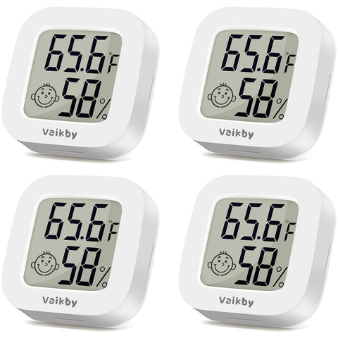 Vaikby indoor thermometer 4-pack with clear LCD display for home climate awareness.
