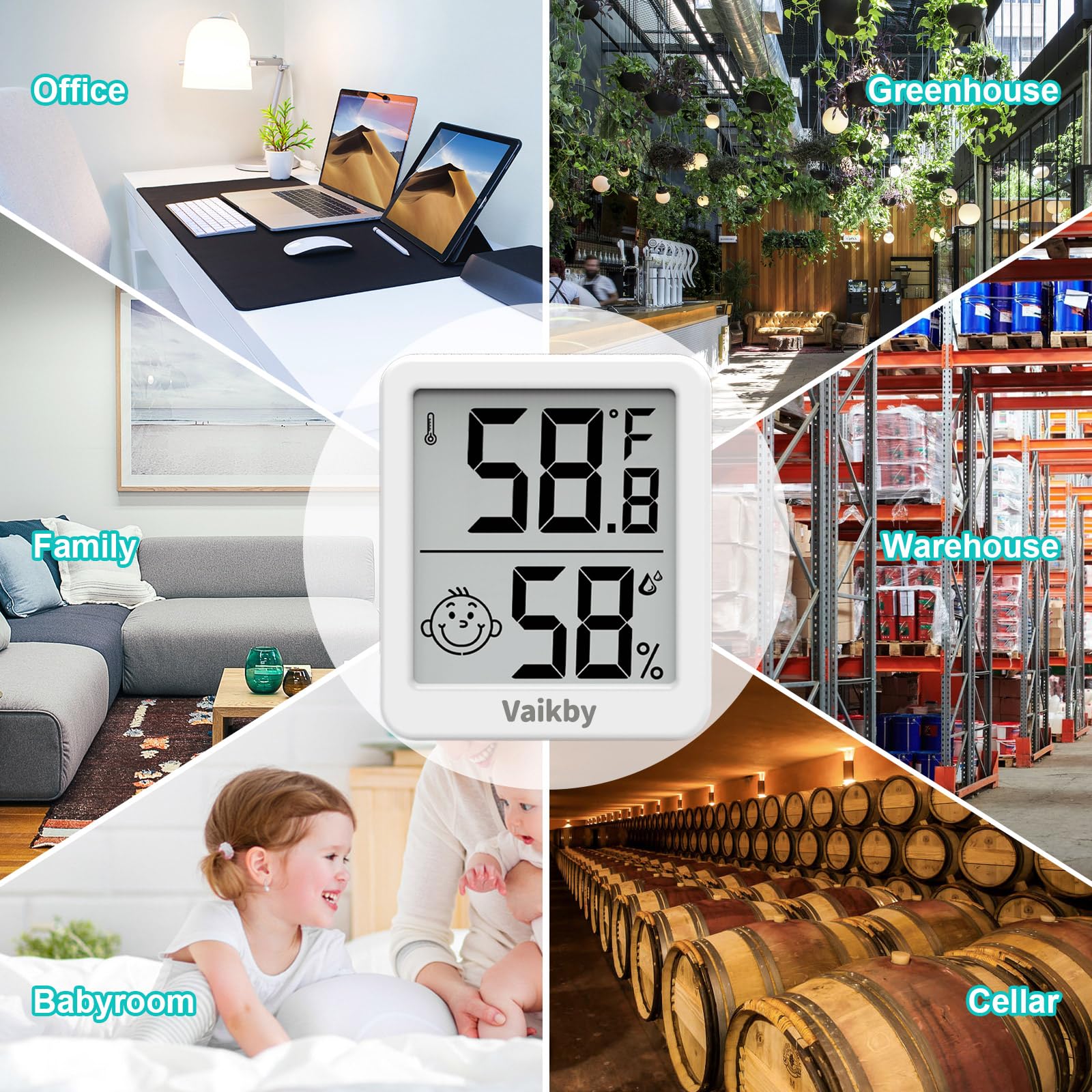 Vaikby real-time temperature and humidity readings for quick adjustments