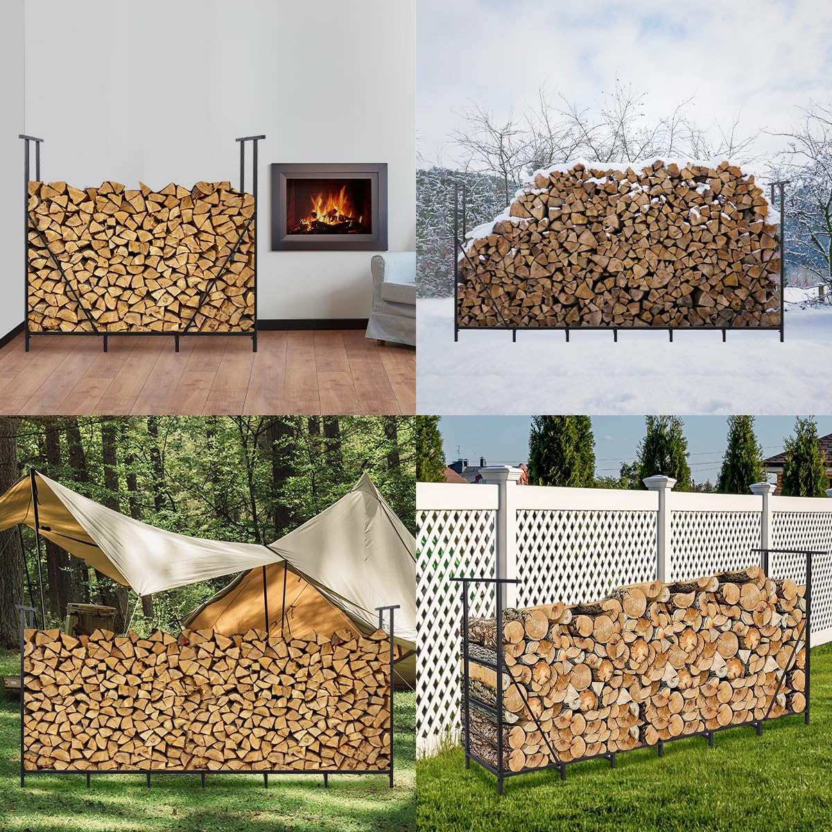 Vailge firewood rack in a backyard setup near a fire pit